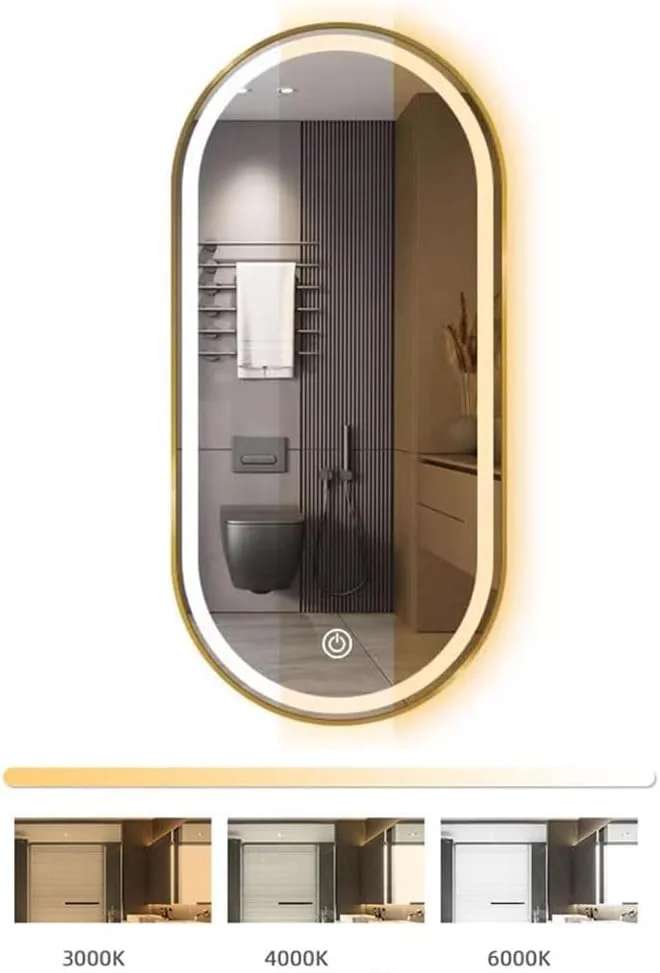 آینه حمام ال ای دی بزرگ 40x80 سانتی متری برای دیوار، آینه روشویی بیضی شکل با ضد مه، آینه آرایش با نوار ال ای دی ضد آب آینه حمام ال ای دی بزرگ 40x80 سانتی متری برای دیوار، آینه روشویی بیضی شکل با ضد مه، آینه آرایش با نوار ال ای دی ضد آب