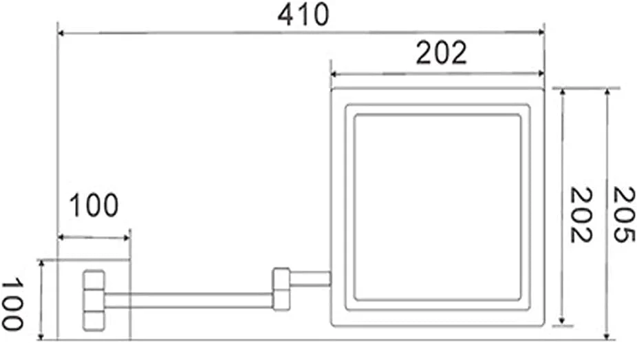 آینه حمام LED با نور، مناسب هتل، با قابلیت تنظیم و افزایش طول، مربع، 8 اینچ، بزرگنمایی 3 برابر، سطح کروم