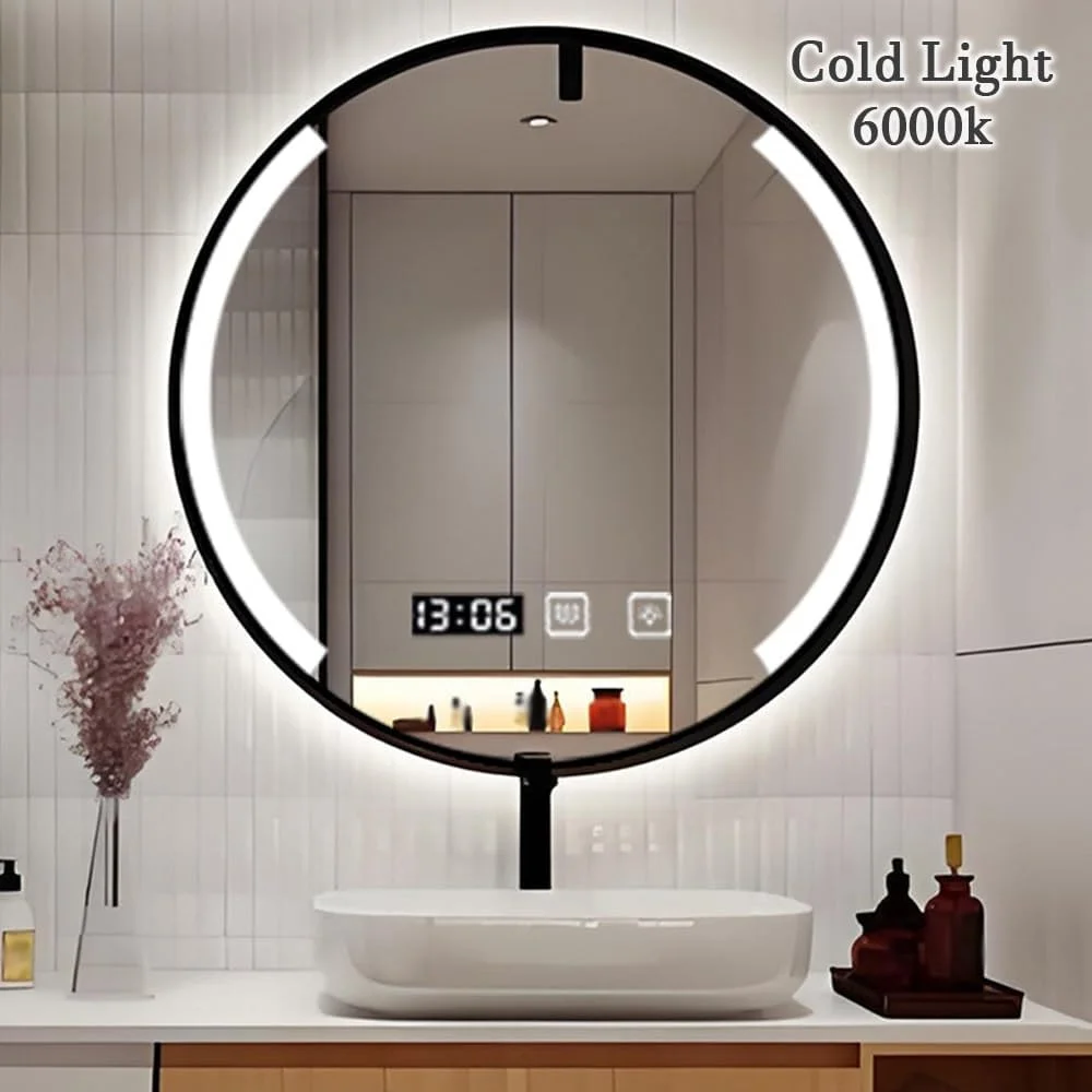آینه حمام LED چراغ دار با قاب مشکی، آینه دیواری دایره ای ضد مه با نور پس زمینه و کنترل لمسی، دیمر دار، 3 رنگ، نمایش زمان و دما (50 سانتی متر/19.7 اینچ) (مشکی 70 سانتی متر/27.5 اینچ) آینه حمام LED چراغ دار با قاب مشکی، آینه دیواری دایره ای ضد مه با نور پس زمینه و کنترل لمسی، دیمر دار، 3 رنگ، نمایش زمان و دما (50 سانتی متر/19.7 اینچ) (مشکی 70 سانتی متر/27.5 اینچ)