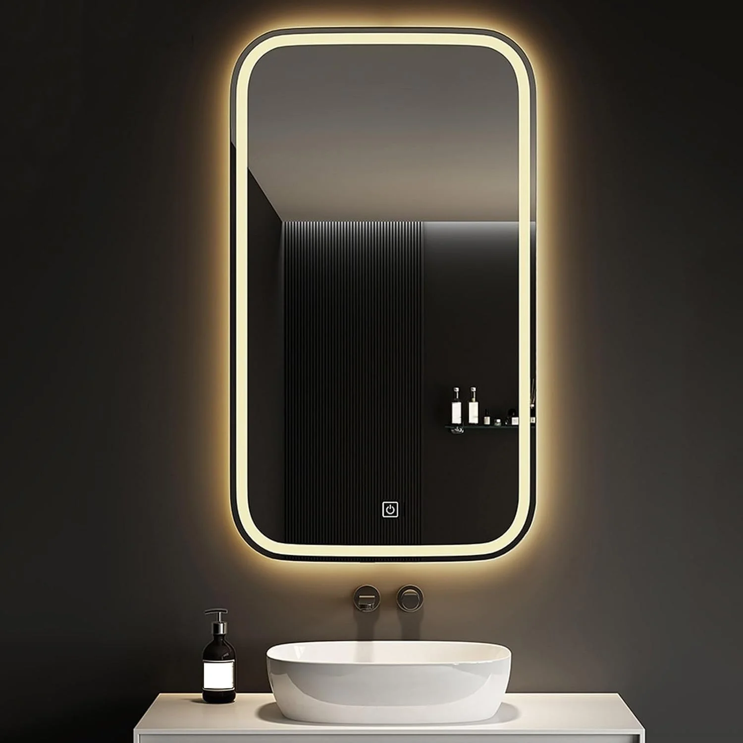آینه حمام نورپردازی شده، 40x60 سانتی متر، 50x70 سانتی متر، 60x80 سانتی متر، آینه LED روشویی، آینه دیواری، آینه حمام روشویی با حافظه، عملکرد نور کم نور، کنترل لمسی (اندازه: 40x60 سانتی متر)