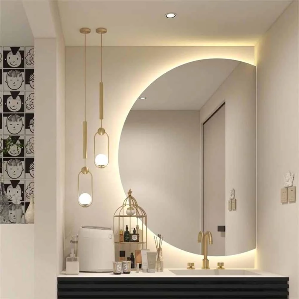 آینه آرایشی ال ای دی برای دیوار حمام - آینه دیواری بدون قاب با نور کامل و قابلیت ضد بخار و نور 3 رنگ قابل تنظیم - آینه روشویی با کلید لمسی ماه