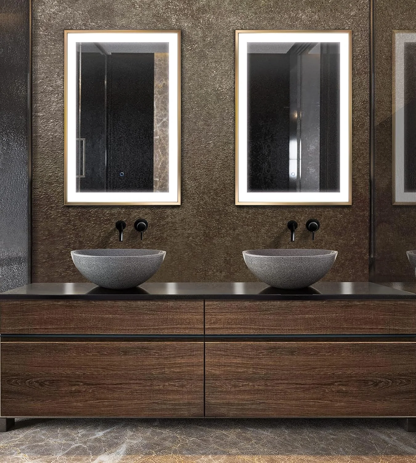 آینه قاب دار ال ای دی حمام کروگ مدل Soho | آینه روشویی دارای دیمر و ضد بخار | نصب دیواری عمودی یا افقی (طلایی، 24Wx36L) آینه قاب دار ال ای دی حمام کروگ مدل Soho | آینه روشویی دارای دیمر و ضد بخار | نصب دیواری عمودی یا افقی (طلایی، 24Wx36L)