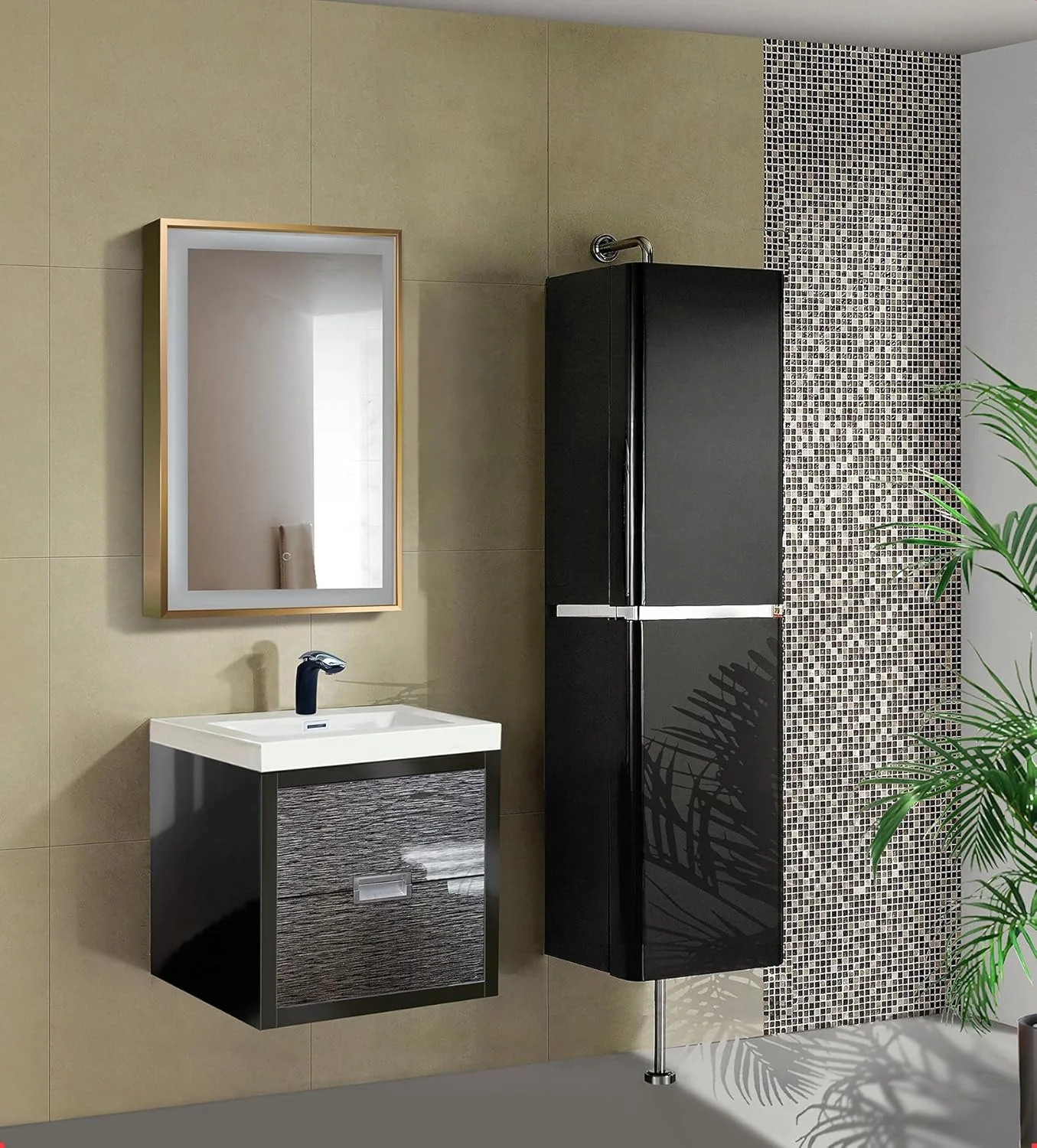 آینه قاب دار ال ای دی حمام کروگ مدل Soho | آینه روشویی دارای دیمر و ضد بخار | نصب دیواری عمودی یا افقی (طلایی، 24Wx36L) آینه قاب دار ال ای دی حمام کروگ مدل Soho | آینه روشویی دارای دیمر و ضد بخار | نصب دیواری عمودی یا افقی (طلایی، 24Wx36L)