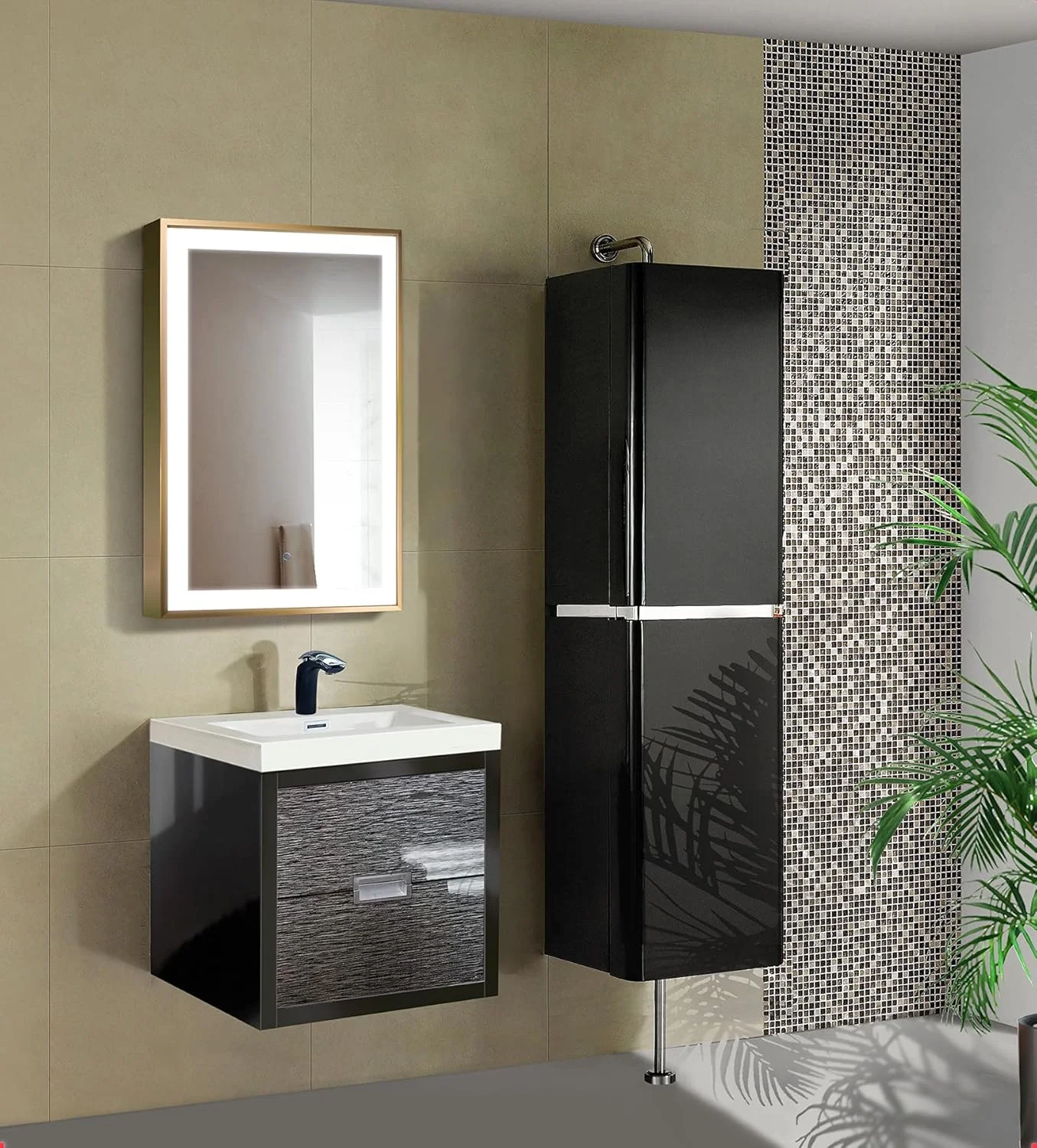 آینه قاب دار ال ای دی حمام کروگ مدل Soho | آینه روشویی دارای دیمر و ضد بخار | نصب دیواری عمودی یا افقی (طلایی، 24Wx36L) آینه قاب دار ال ای دی حمام کروگ مدل Soho | آینه روشویی دارای دیمر و ضد بخار | نصب دیواری عمودی یا افقی (طلایی، 24Wx36L)