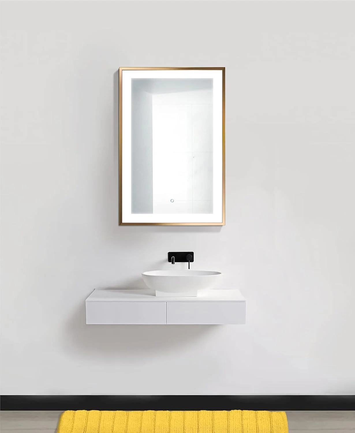 آینه قاب دار ال ای دی حمام کروگ مدل Soho | آینه روشویی دارای دیمر و ضد بخار | نصب دیواری عمودی یا افقی (طلایی، 24Wx36L) آینه قاب دار ال ای دی حمام کروگ مدل Soho | آینه روشویی دارای دیمر و ضد بخار | نصب دیواری عمودی یا افقی (طلایی، 24Wx36L)