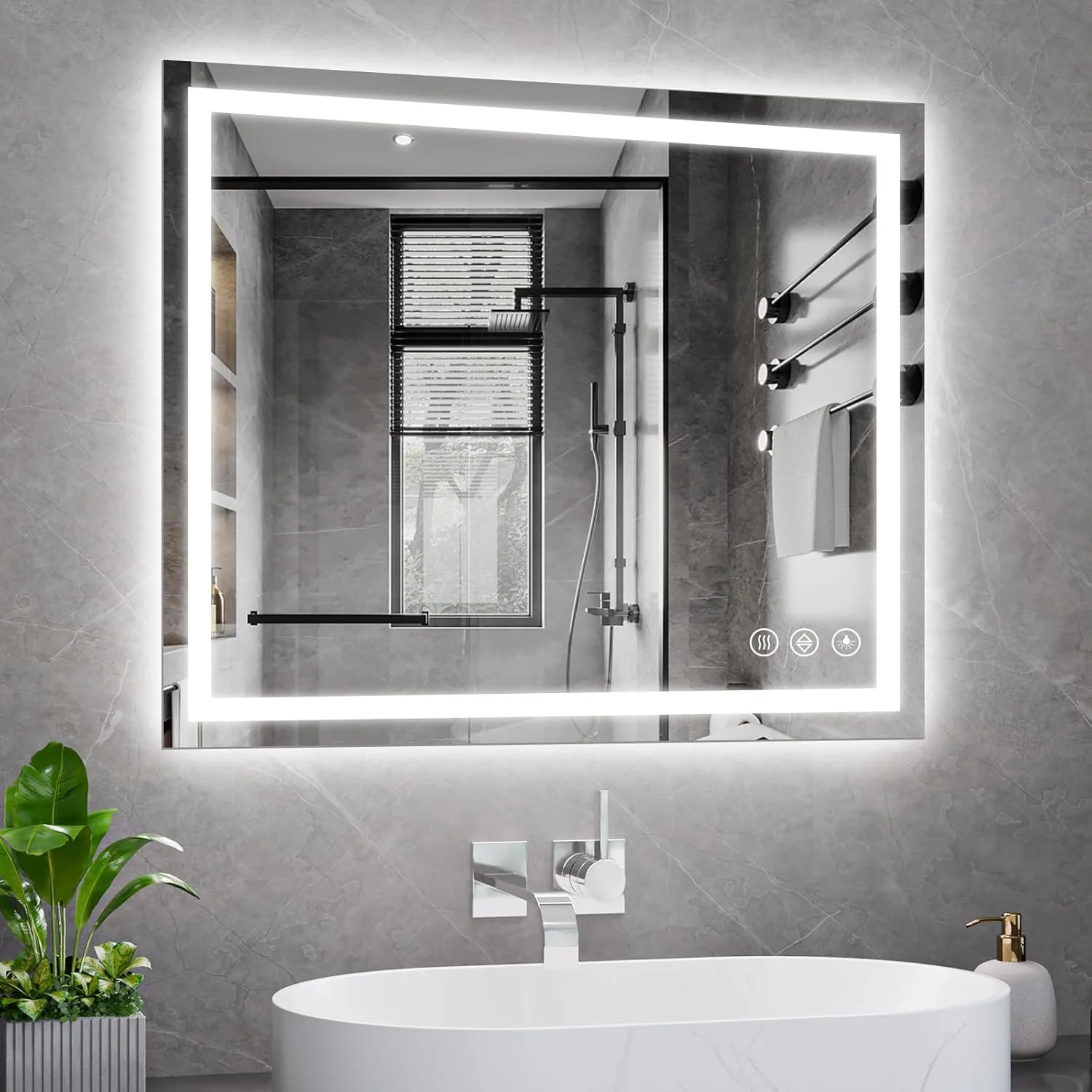 Koonmi Light Up Bathroom Mirror 30x36, Backlit + Front Lit, Wall Vanity LED Bathroom Mirror with Lights, 3 Colors, Anti-Fog, Dimmable Brightness, Memory Function, Tempered Glass