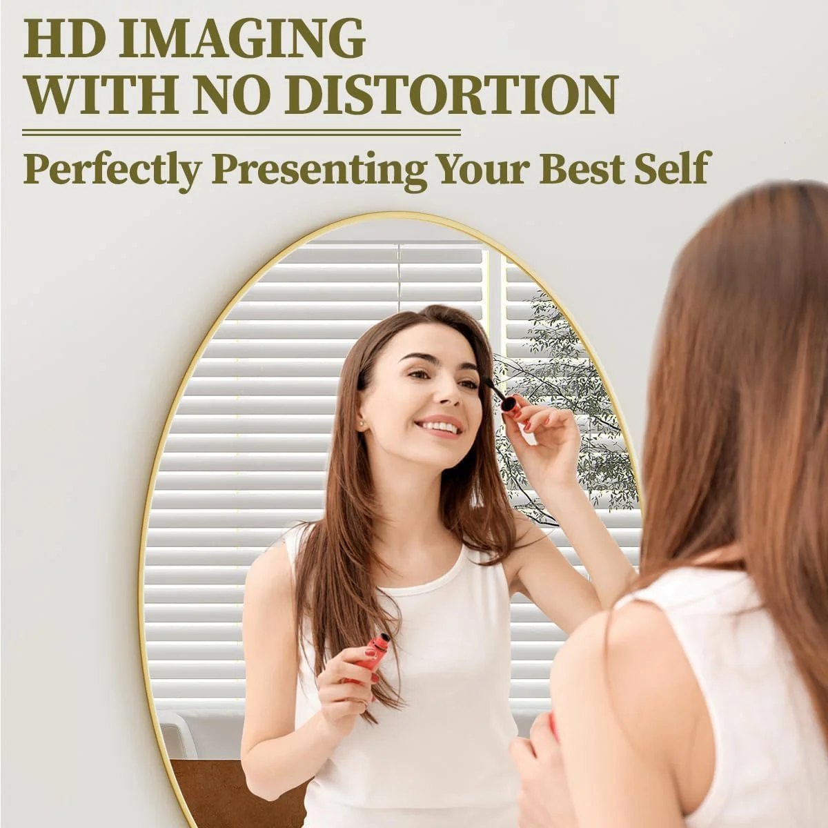 آینه بیضی طلایی Koonmi برای حمام، آینه روشویی حمام 60x80 سانتی‌متر، آینه بیضی برای اتاق خواب، اتاق نشیمن، ورودی، قابل نصب به صورت افقی یا عمودی