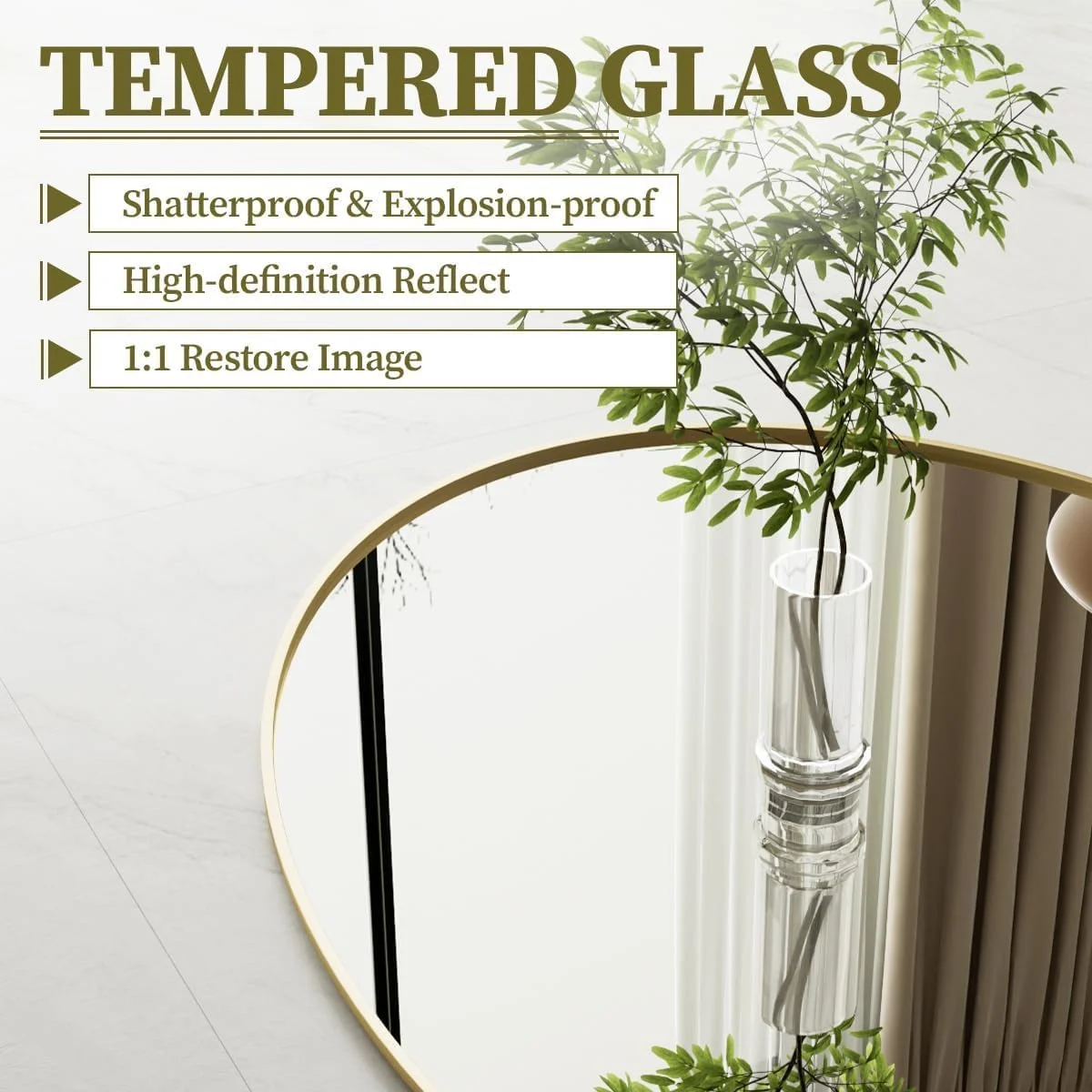 آینه بیضی طلایی Koonmi برای حمام، آینه روشویی حمام 60x80 سانتی‌متر، آینه بیضی برای اتاق خواب، اتاق نشیمن، ورودی، قابل نصب به صورت افقی یا عمودی