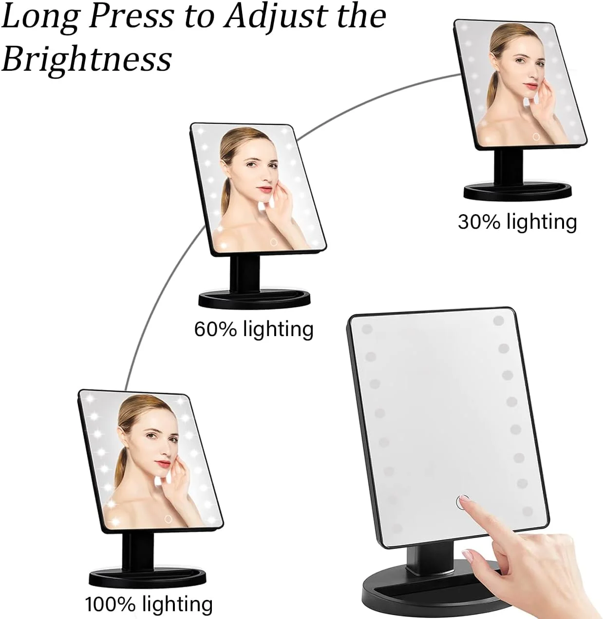 آینه آرایشی رومیزی چراغ دار KOOKIN با 16 چراغ LED، چرخش آزاد 180 درجه، صفحه لمسی با قابلیت تنظیم روشنایی، منبع تغذیه دوگانه باتری/USB، مناسب برای حمام و آرایش (مشکی) آینه آرایشی رومیزی چراغ دار KOOKIN با 16 چراغ LED، چرخش آزاد 180 درجه، صفحه لمسی با قابلیت تنظیم روشنایی، منبع تغذیه دوگانه باتری/USB، مناسب برای حمام و آرایش (مشکی)