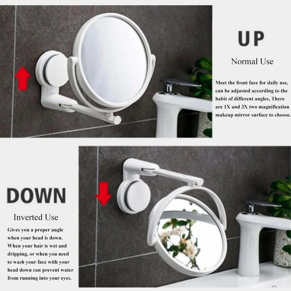 آینه آرایشی دیواری خزنه، آینه آرایشی دو طرفه 5.9 اینچی با بزرگنمایی 1X و 3X، آینه حمام چرخشی و قابل افزایش