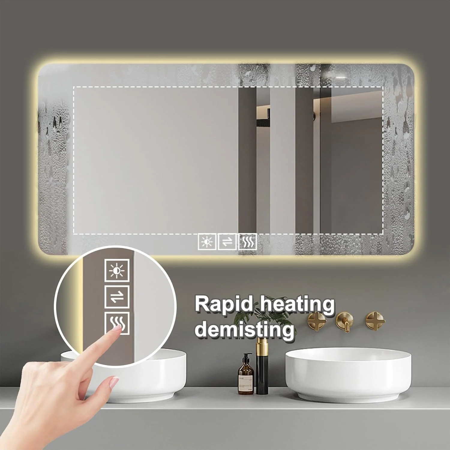 KEIKI 28" x 60" LED Bathroom Mirror, Anti-Fog Vanity Mirror, Wall Mounted Lighted Bathroom Mirror, 3 Colors, Corrosion-Resistant, Shatter-Proof