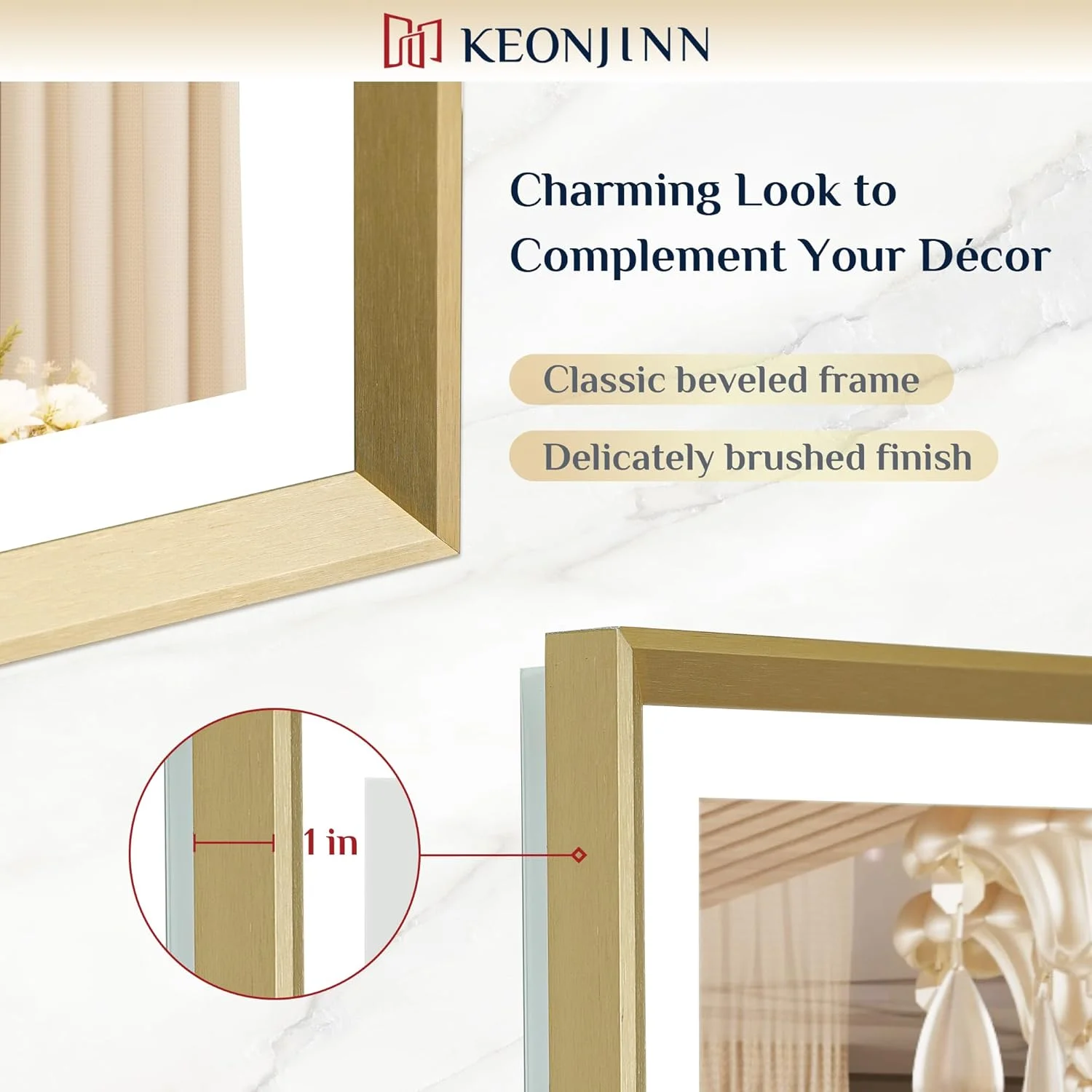 Keonjinn 24” x 32” LED Bathroom Mirror with Frontlit & Backlit, Black Metal Framed Beveled Edge Wall Mirror, Large LED Mirror with Anti Fog, Stepless 3-Color Temperature, UL-Listed LED Driver