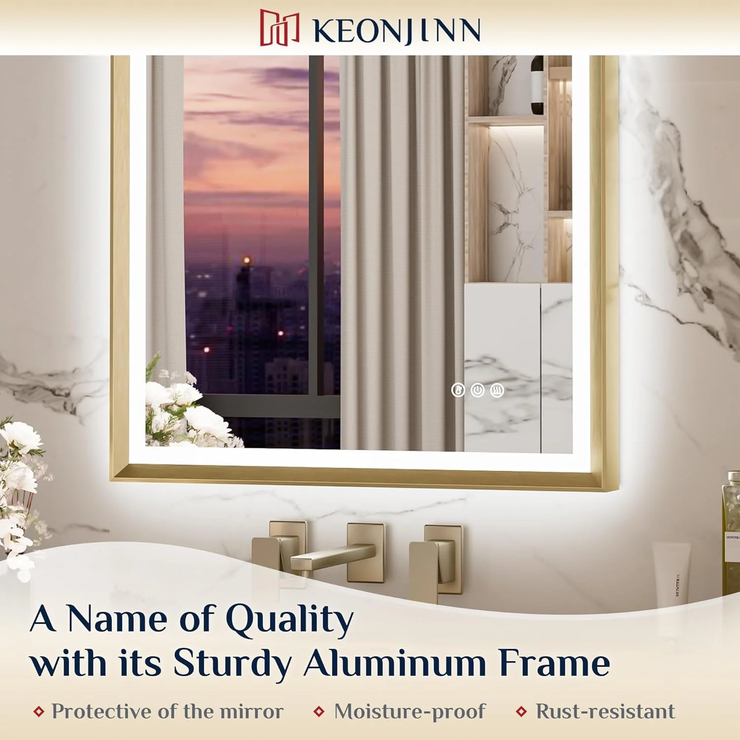 Keonjinn 24” x 32” LED Bathroom Mirror with Frontlit & Backlit, Black Metal Framed Beveled Edge Wall Mirror, Large LED Mirror with Anti Fog, Stepless 3-Color Temperature, UL-Listed LED Driver