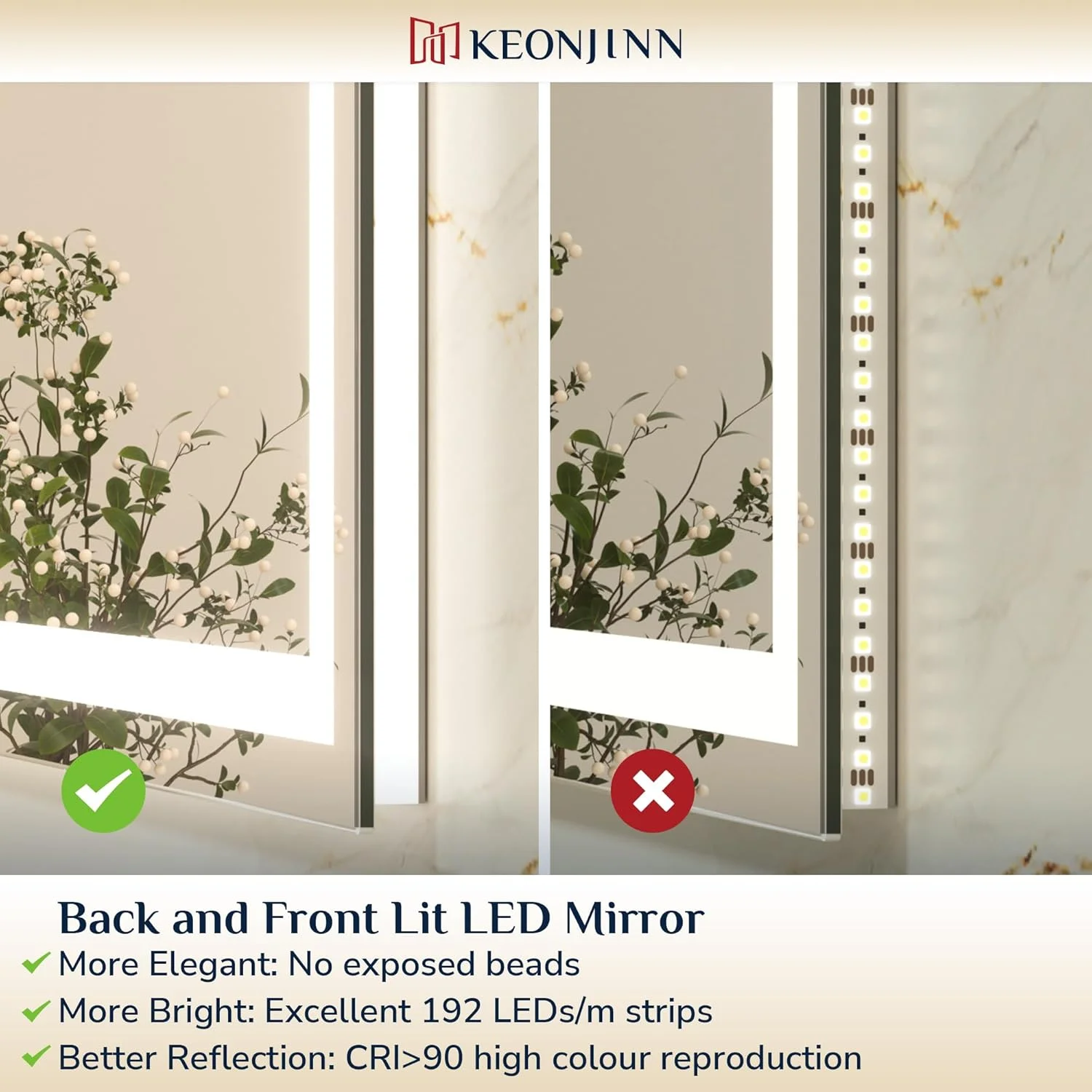 آینه حمام ال ای دی Keonjinn سایز 50x70 سانتی متر، آینه ضد بخار روشویی با نور پس زمینه و جلو، آینه مستطیلی دیواری با نورپردازی سه رنگ و قابلیت تنظیم نور آینه حمام ال ای دی Keonjinn سایز 50x70 سانتی متر، آینه ضد بخار روشویی با نور پس زمینه و جلو، آینه مستطیلی دیواری با نورپردازی سه رنگ و قابلیت تنظیم نور