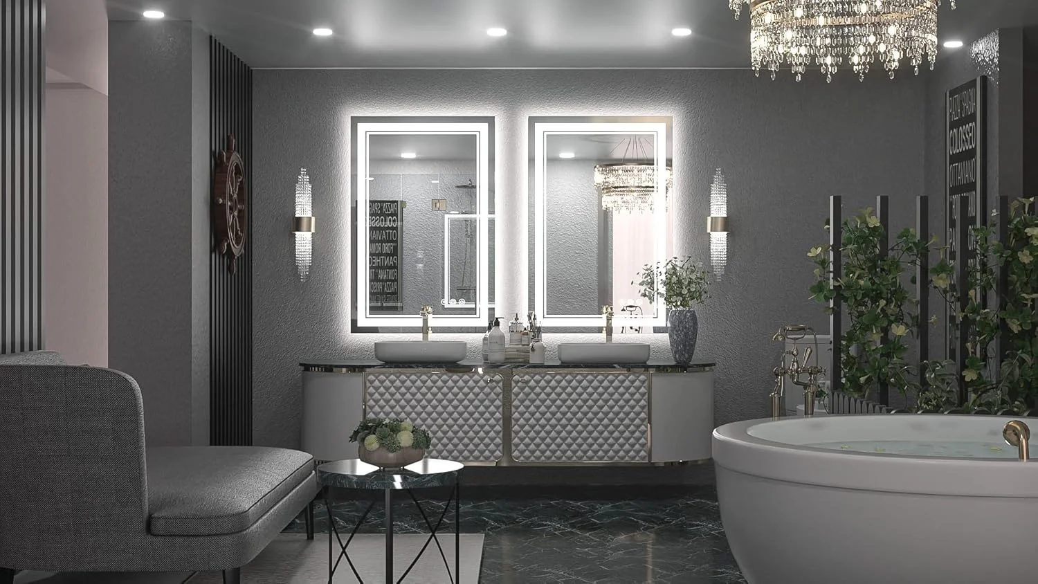 آینه حمام LED کیان جین، 60 در 90 سانتی متر با نور پس زمینه و جلو، دمای رنگ سه گانه و نور پس زمینه قابل تنظیم، درایور LED دارای گواهینامه UL، نوارهای LED دوتایی، آینه روشویی ضد مه برای دیوار