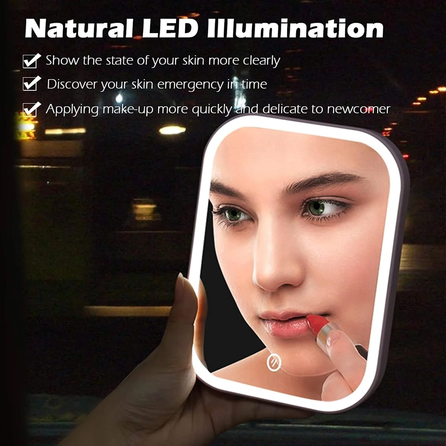 آینه آرایشی چراغ دار KASTWAVE با قابلیت بزرگنمایی، آینه روشنایی دار DELFINO با صفحه لمسی دیمر دار، سوئیچ هوشمند، آینه آرایشی رومیزی قابل حمل و تاشو برای میز، حمام (3 رنگ)