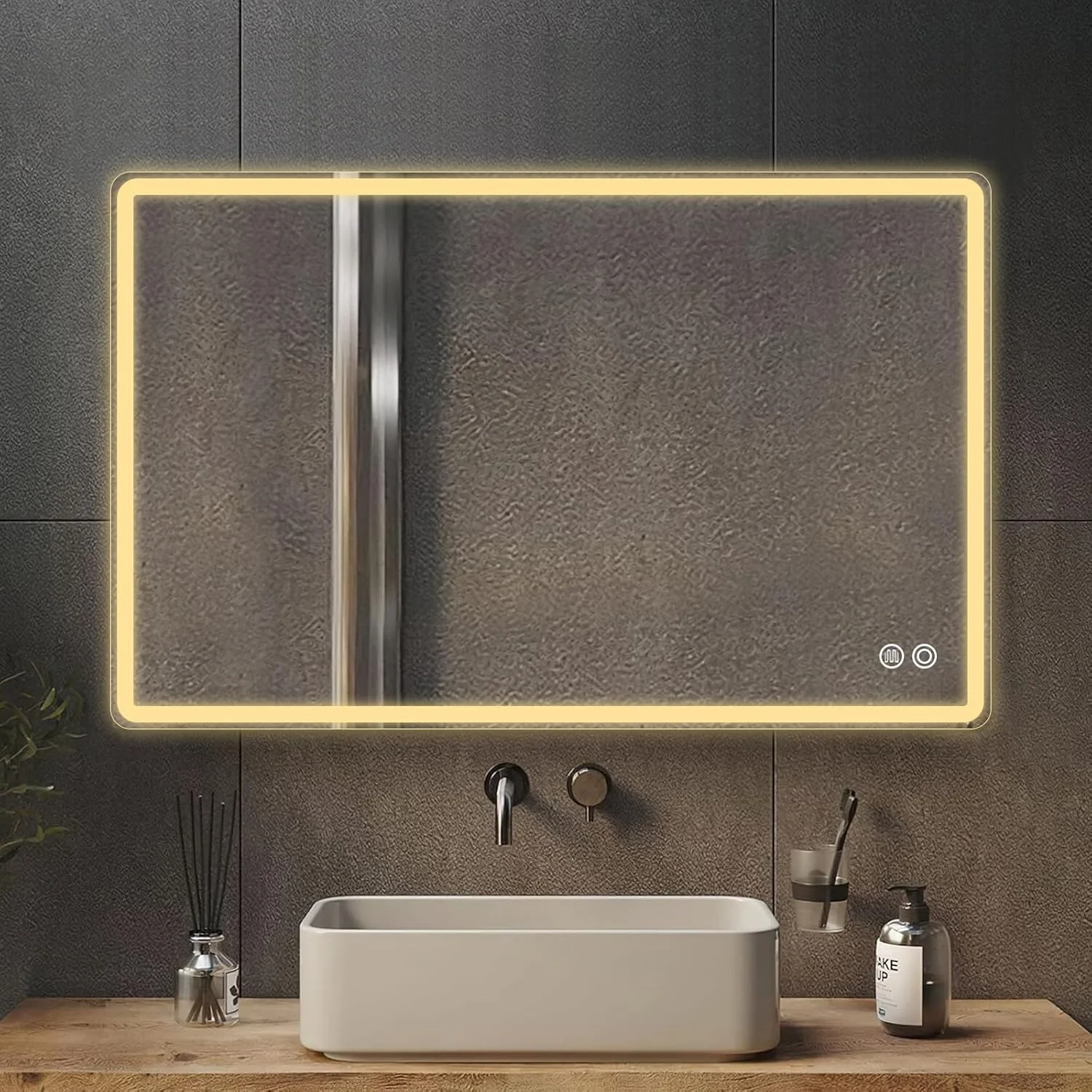 آینه حمام مربعی Joleritc با چراغ های LED دیواری - آینه ضد بخار با نور لمسی، تنظیم دمای رنگ، کم نور شدن پیوسته، ضد آب IP44