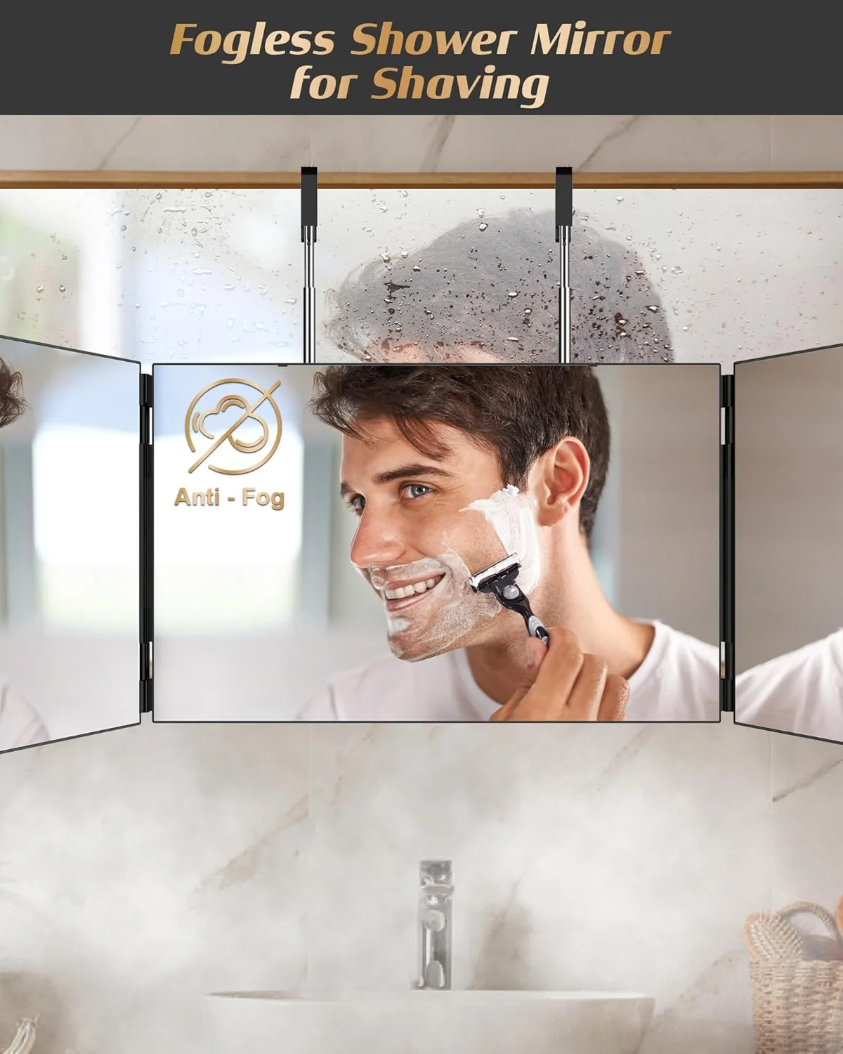 آینه سه طرفه JUSRON برای اصلاح مو، آینه 360 درجه با قلاب های قابل تنظیم ارتفاع برای در، حمام، آینه قابل حمل سه تایی اصلاح آرایشگری برای آرایش، برش، مرتب کردن، هدیه اصلاح (مشکی بدون LED) آینه سه طرفه JUSRON برای اصلاح مو، آینه 360 درجه با قلاب های قابل تنظیم ارتفاع برای در، حمام، آینه قابل حمل سه تایی اصلاح آرایشگری برای آرایش، برش، مرتب کردن، هدیه اصلاح (مشکی بدون LED)