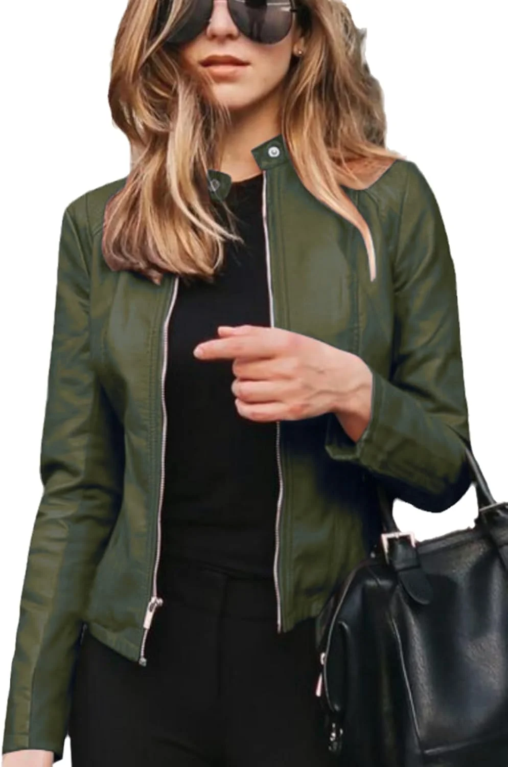 کت چرم مصنوعی زنانه، مناسب پاییز و زمستان، استایل خیابانی، فیت اسلیم، یقه ایستاده و زیپ دار