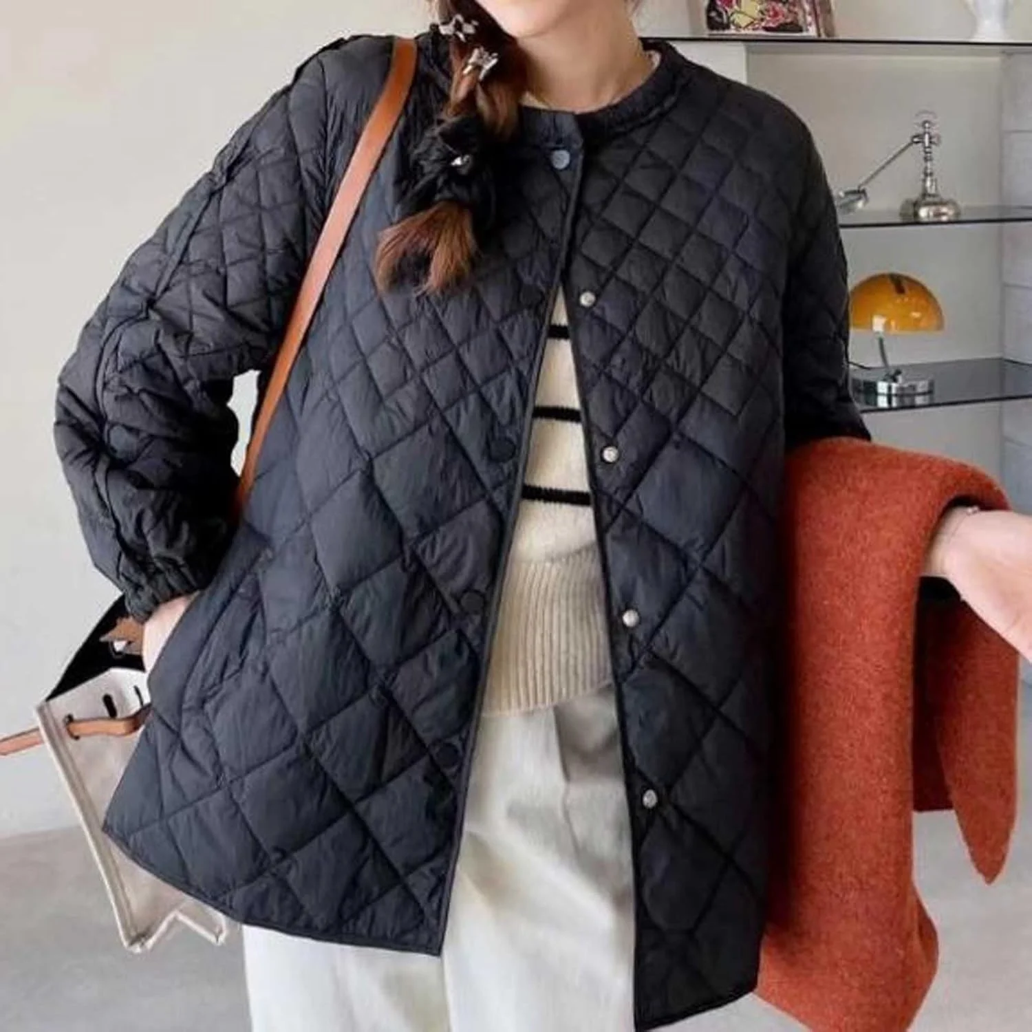 کت زمستانی زنانه CELFER، کت پفی زنانه، قد متوسط، بالای زانو، ضخیم، کلاه دار، مدل آزاد مناسب دانشجویان