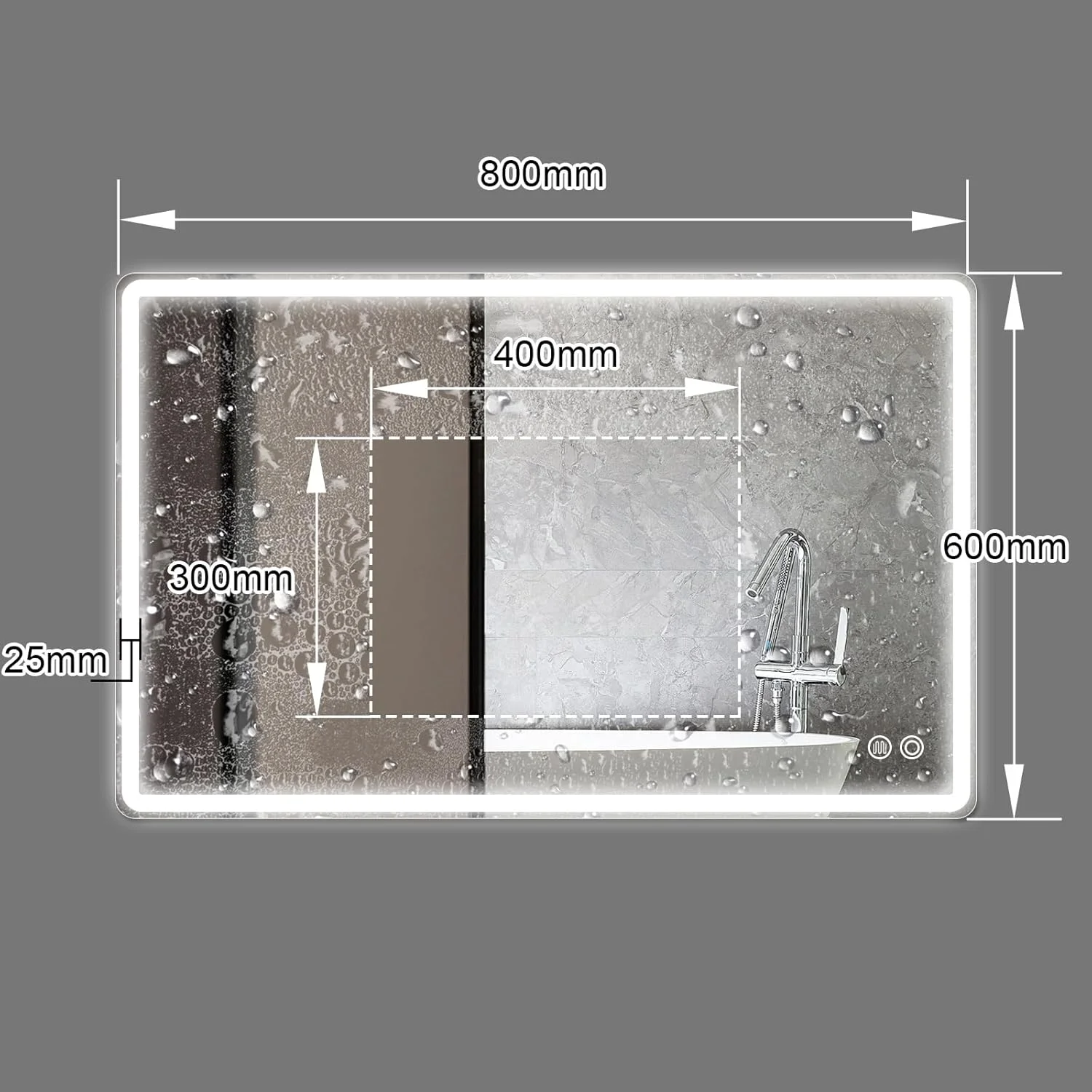 Joleritc Square Intelnt Bathroom Mirror with LED Lights Wall-mounted -fog Mirror Light Touch Color Temperature Adjustable Stepless Dimming IP44 Waterproof