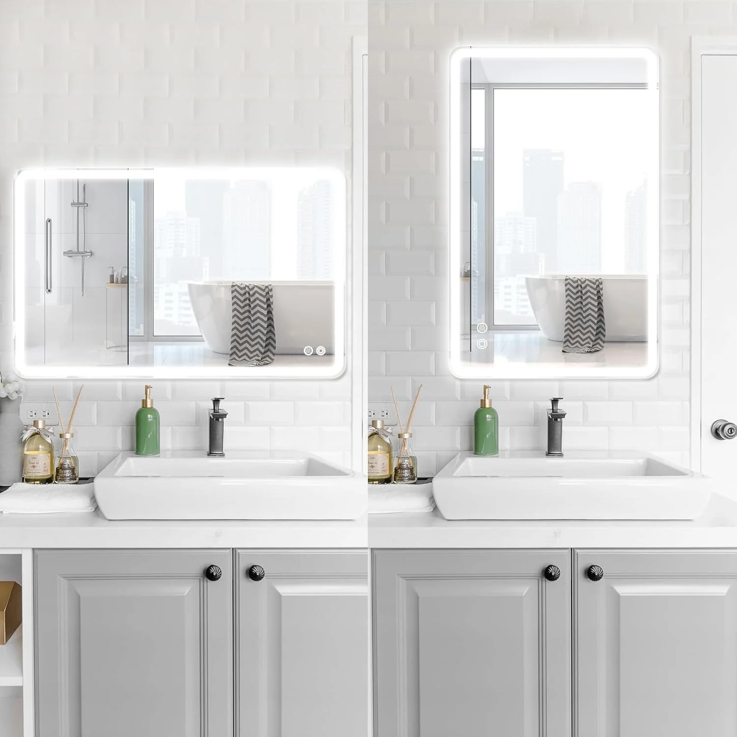 Joleritc Square Intelnt Bathroom Mirror with LED Lights Wall-mounted -fog Mirror Light Touch Color Temperature Adjustable Stepless Dimming IP44 Waterproof