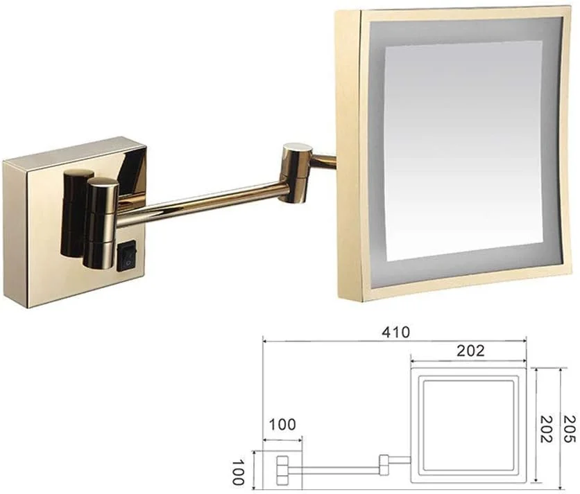 آینه آرایشی JAHLGT با چراغ، آینه اصلاح دیواری، آینه حمام LED برای هتل، آینه آرایشی با قابلیت تنظیم و بزرگنمایی 3 برابر 8 اینچی مربعی با شارژ USB