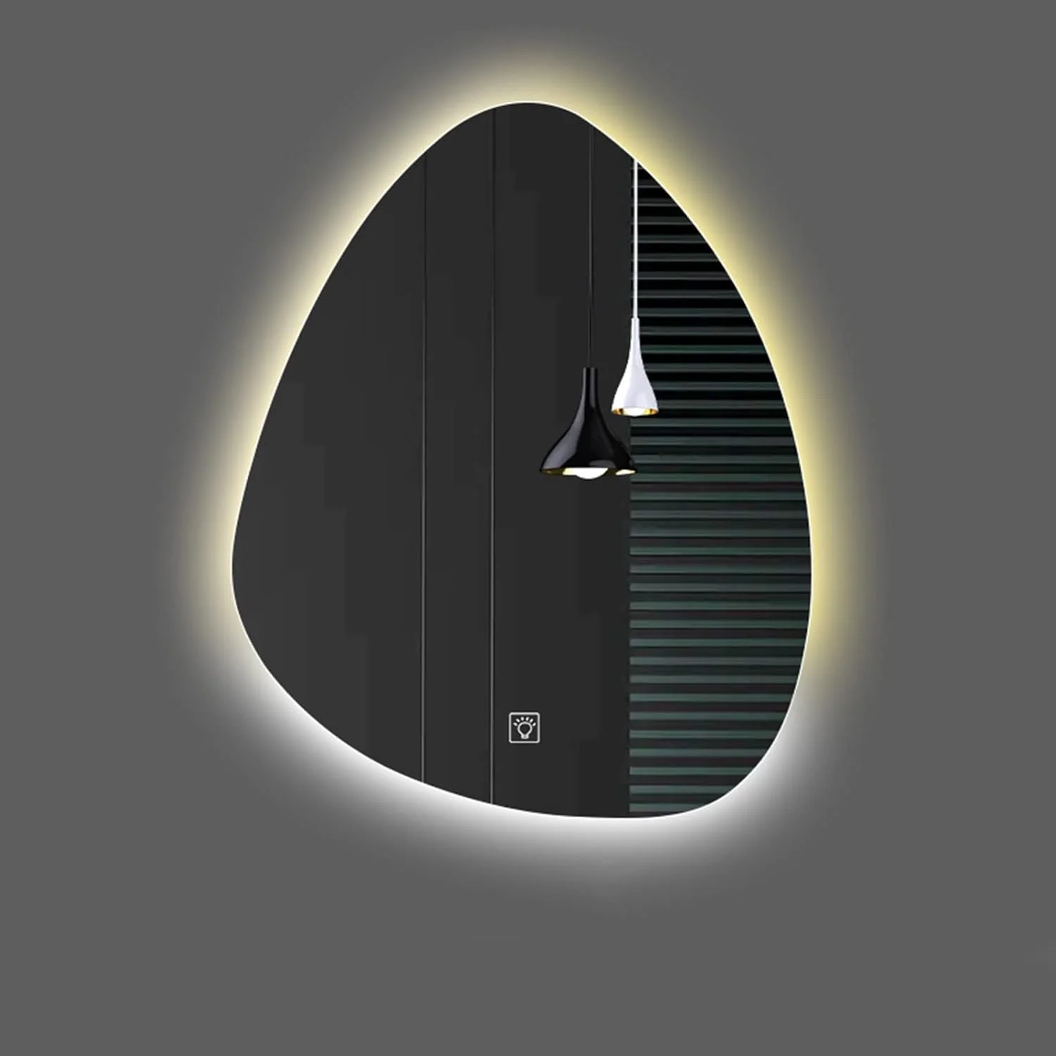 آینه دیواری LED طرح قطره آب نامنظم، آینه حمام بدون قاب مدرن با قابلیت تنظیم 3000K/4000K/6000K، دکمه لمسی هوشمند، آینه آرایش روشن با نور قابل تنظیم