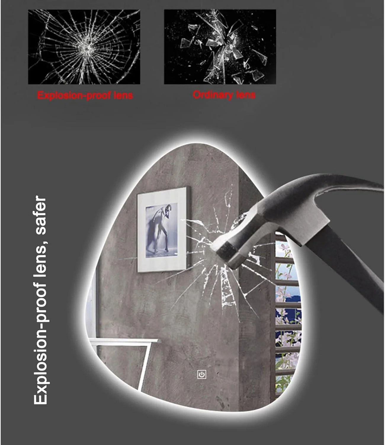 آینه دیواری LED طرح قطره آب نامنظم، آینه حمام بدون قاب مدرن با قابلیت تنظیم 3000K/4000K/6000K، دکمه لمسی هوشمند، آینه آرایش روشن با نور قابل تنظیم