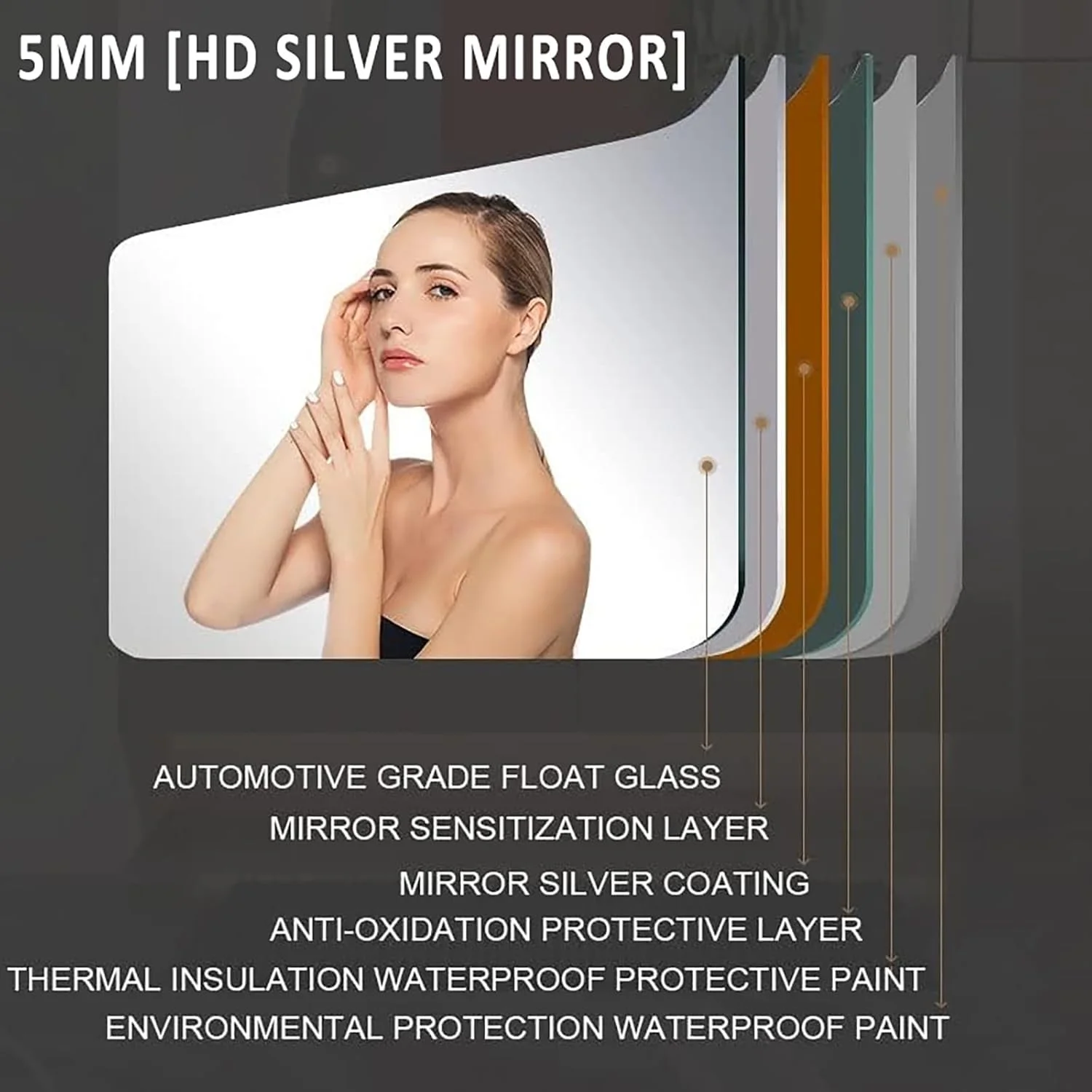 آینه آرایشی نامنظم با چراغ، آینه ال ای دی 60/70/80 سانتی متری، آینه حمام نورانی، آینه روشن کننده نامتقارن، آینه هوشمند ابری با قابلیت تنظیم 3 رنگ