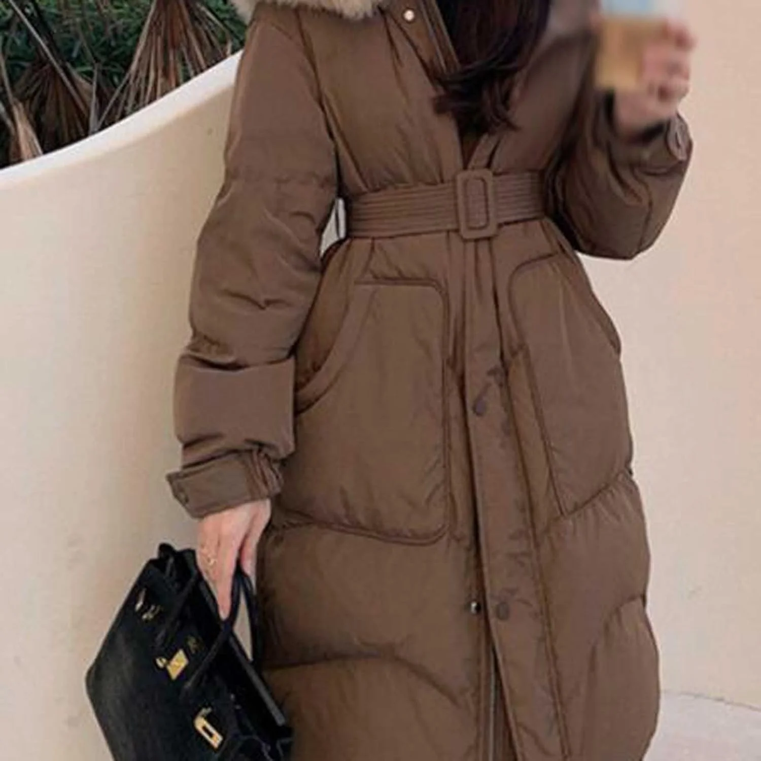 کت زمستانی زنانه CELFER با یقه خز ضخیم، ژاکت میانه بلند زمستانی زنانه کت زمستانی زنانه CELFER با یقه خز ضخیم، ژاکت میانه بلند زمستانی زنانه
