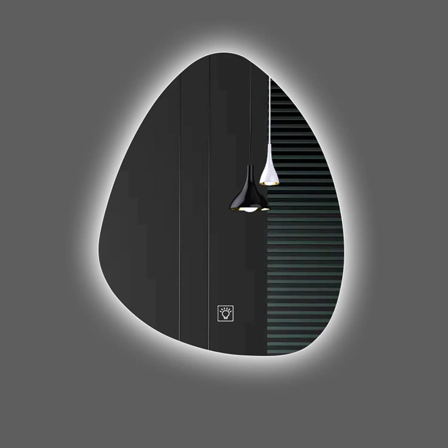 آینه دیواری LED طرح قطره آب نامنظم، آینه حمام بدون قاب مدرن با قابلیت تنظیم 3000K/4000K/6000K، دکمه لمسی هوشمند، آینه آرایش روشن با نور قابل تنظیم (نور سفید 70x50 سانتی متر)
