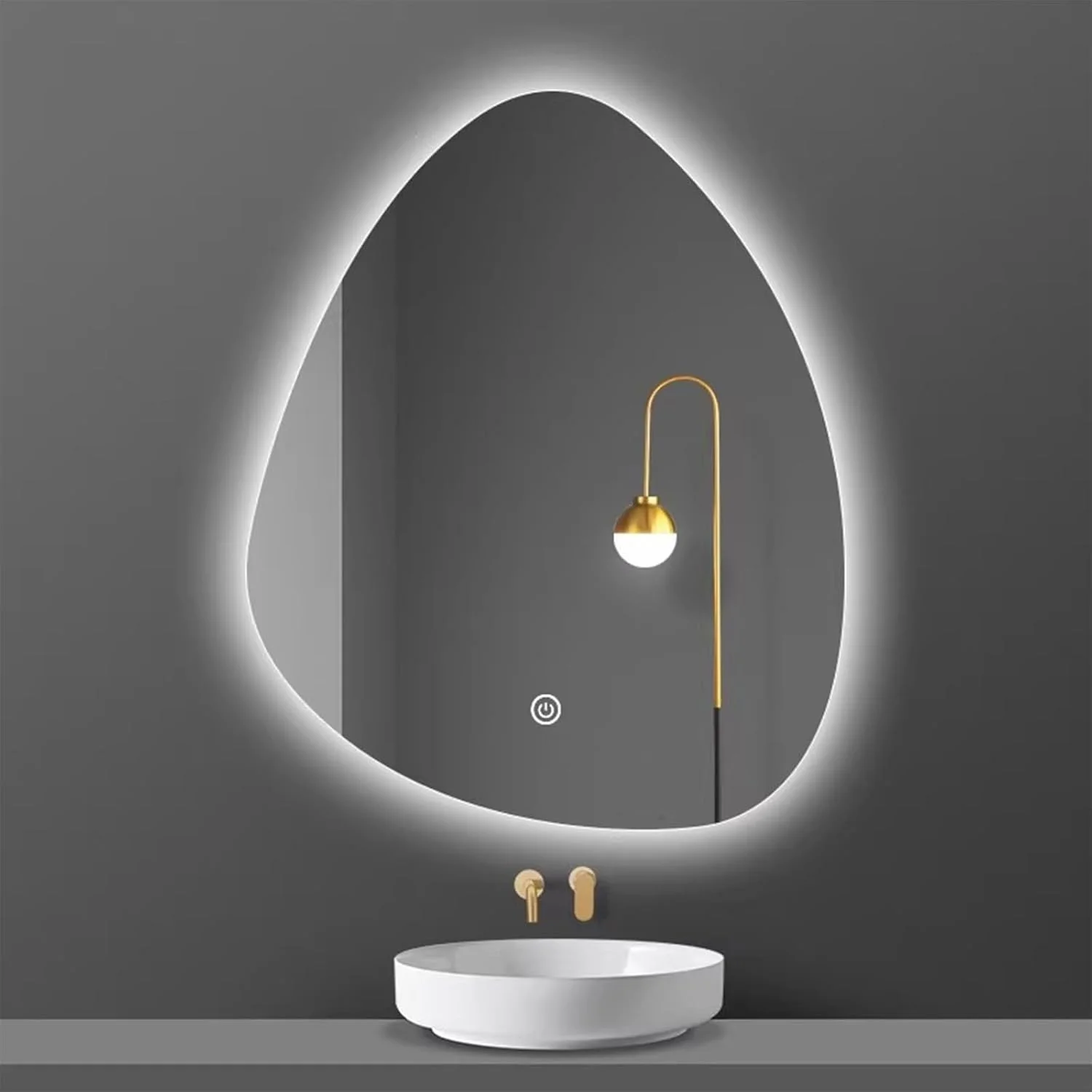 آینه حمام LED نامنظم، 50*70 سانتی متر، آینه حمام فوق العاده شفاف، تک لمسی هوشمند، ضد بخار، تنظیم دمای رنگ و کم نور شدن تدریجی، آینه روشویی دیواری LED، نوع نور پس زمینه (سه رنگ)