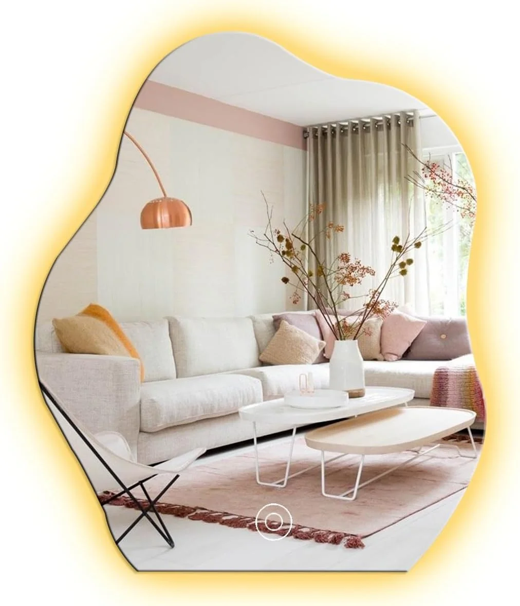 آینه حمام ابر شکل نامنظم با نور LED، آینه دیواری بدون قاب، 40x60CM، 50x70CM، 60x80CM، 70x90CM، آینه روشویی LED با نورپردازی، سه رنگ نور، تک لمسی