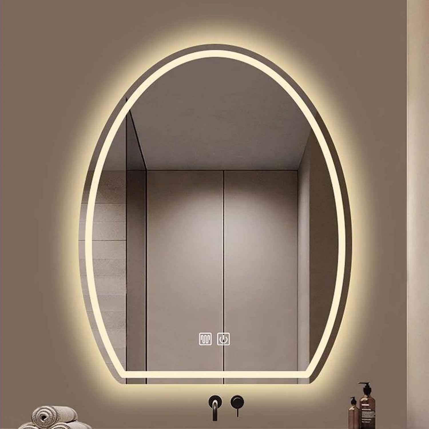 آینه نامنظم حمام، آینه دیواری با چراغ های LED، آینه روشویی حمام با ضد بخار، کنترل لمسی، 3 حالت نور، آینه تزئینی (اندازه: 50 * 60 سانتی متر / 19.7 * 23.6 اینچ)