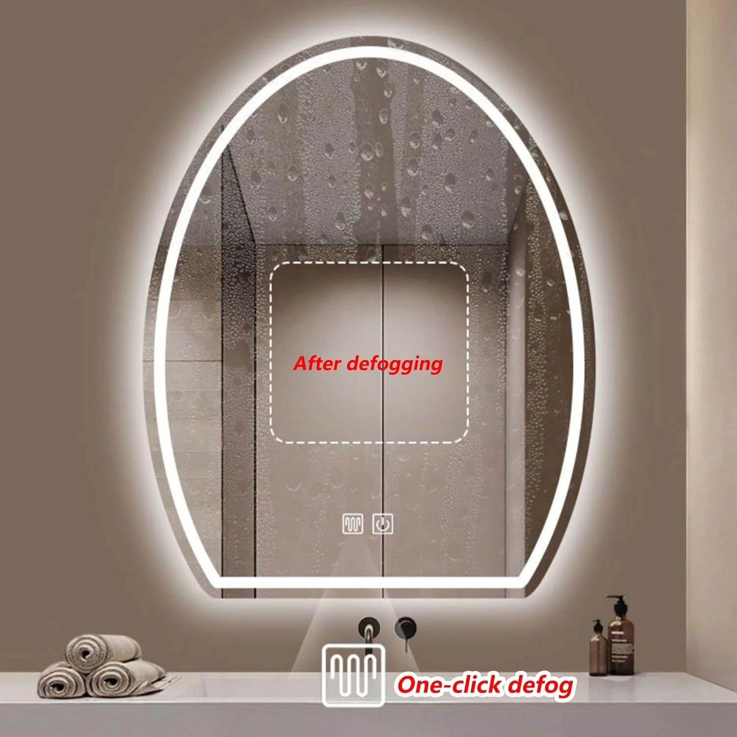 آینه نامنظم حمام، آینه دیواری با چراغ های LED، آینه روشویی حمام با ضد بخار، کنترل لمسی، 3 حالت نور، آینه تزئینی (اندازه: 50 * 60 سانتی متر / 19.7 * 23.6 اینچ)