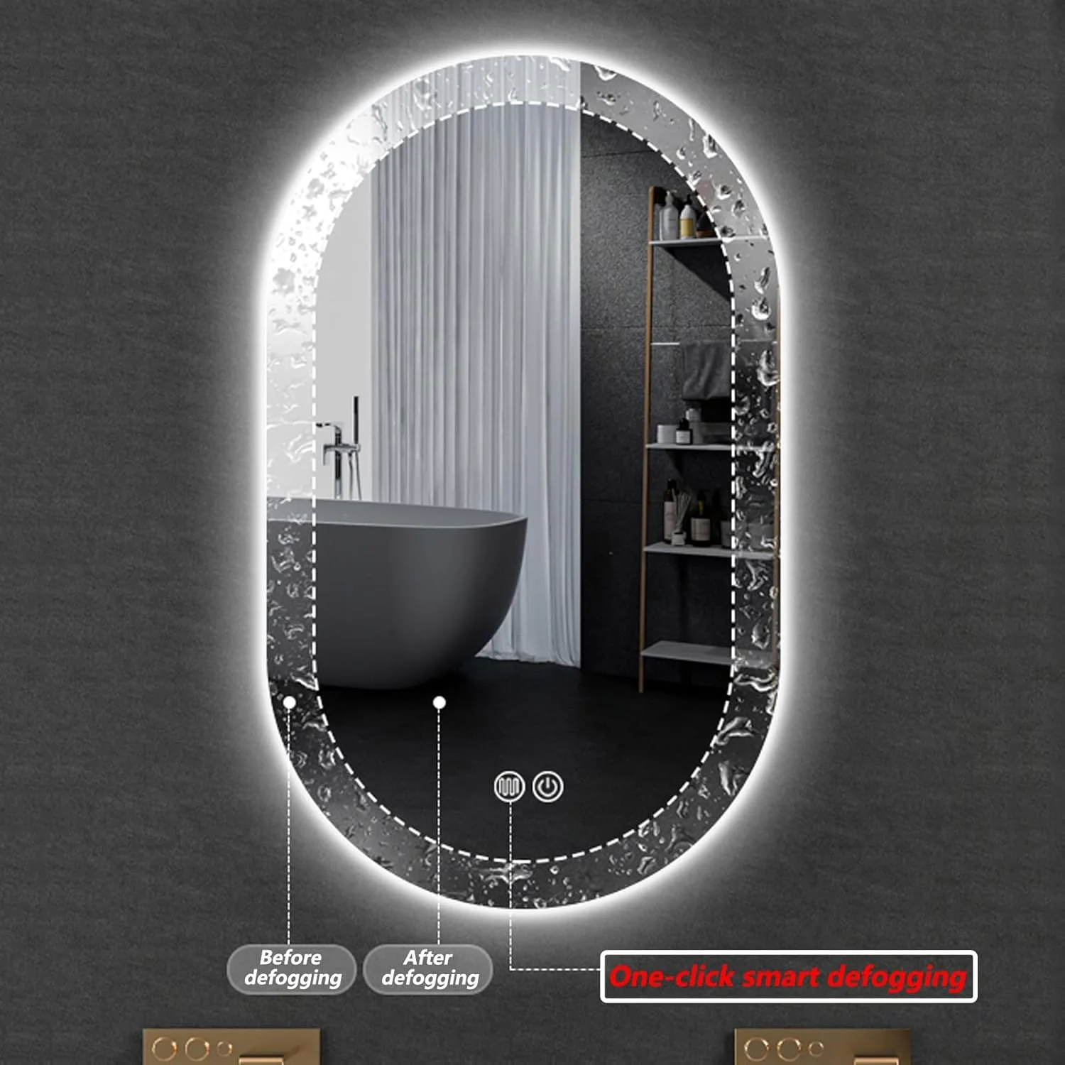 آینه حمام نامنظم با نور ال ای دی 3 رنگ، آینه آرایش دیواری با کلید لمسی و پد ضد بخار، آینه های هوشمند ال ای دی کم مصرف، دیمر پذیر (رنگ: C، اندازه: 50 * 80 سانتی متر / 19.7 * 31.5 اینچ)