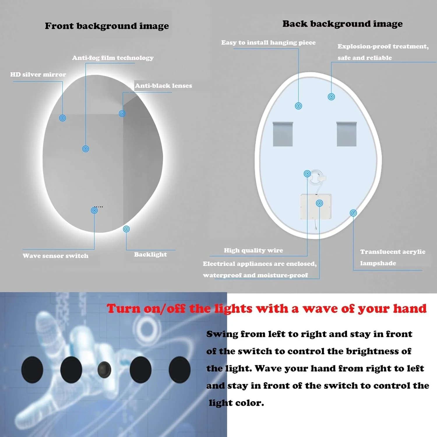 آینه آرایشی با چراغ، آینه نامنظم برای دیوار، آینه حمام، آینه موجی تزئینی بزرگ با نور LED، آینه آرایش هالیوودی برای میز اتاق خواب آینه آرایشی با چراغ، آینه نامنظم برای دیوار، آینه حمام، آینه موجی تزئینی بزرگ با نور LED، آینه آرایش هالیوودی برای میز اتاق خواب