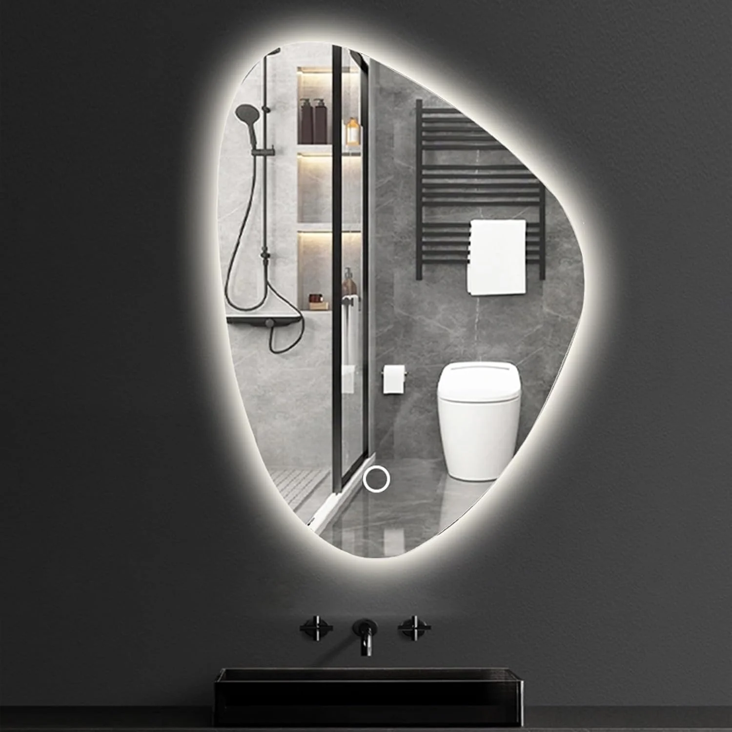 Irregular LED Bathroom Mirror, Asymmetric Wall Mirror, Smart Dimming Makeup Mirror, 3000K/4000K/6000K Adjustable, Smart Touch Button, Lighted Mirror For Bedroom, Living Room, Hallway (Color : A, Si Irregular LED Bathroom Mirror, Asymmetric Wall Mirror, Smart Dimming Makeup Mirror, 3000K/4000K/6000K Adjustable, Smart Touch Button, Lighted Mirror For Bedroom, Living Room, Hallway (Color : A, Si