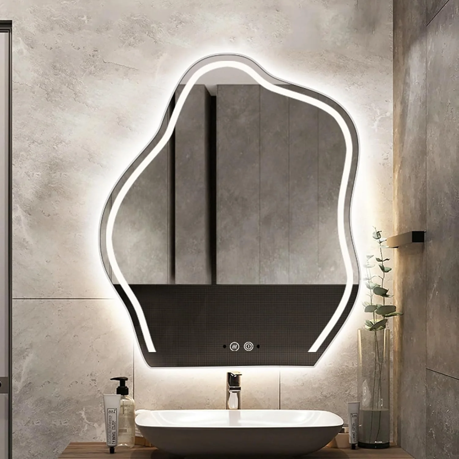 Irregular Bathroom Mirror with 3 Colour LED Light, Wall Mirror, Cloud Shaped Decorative Mirror with Touch Sensor+Demister, Vanity Mirror, Adjustable Brightness (Size : 27.6 * 35.4in/70 * 90cm) Irregular Bathroom Mirror with 3 Colour LED Light, Wall Mirror, Cloud Shaped Decorative Mirror with Touch Sensor+Demister, Vanity Mirror, Adjustable Brightness (Size : 27.6 * 35.4in/70 * 90cm)