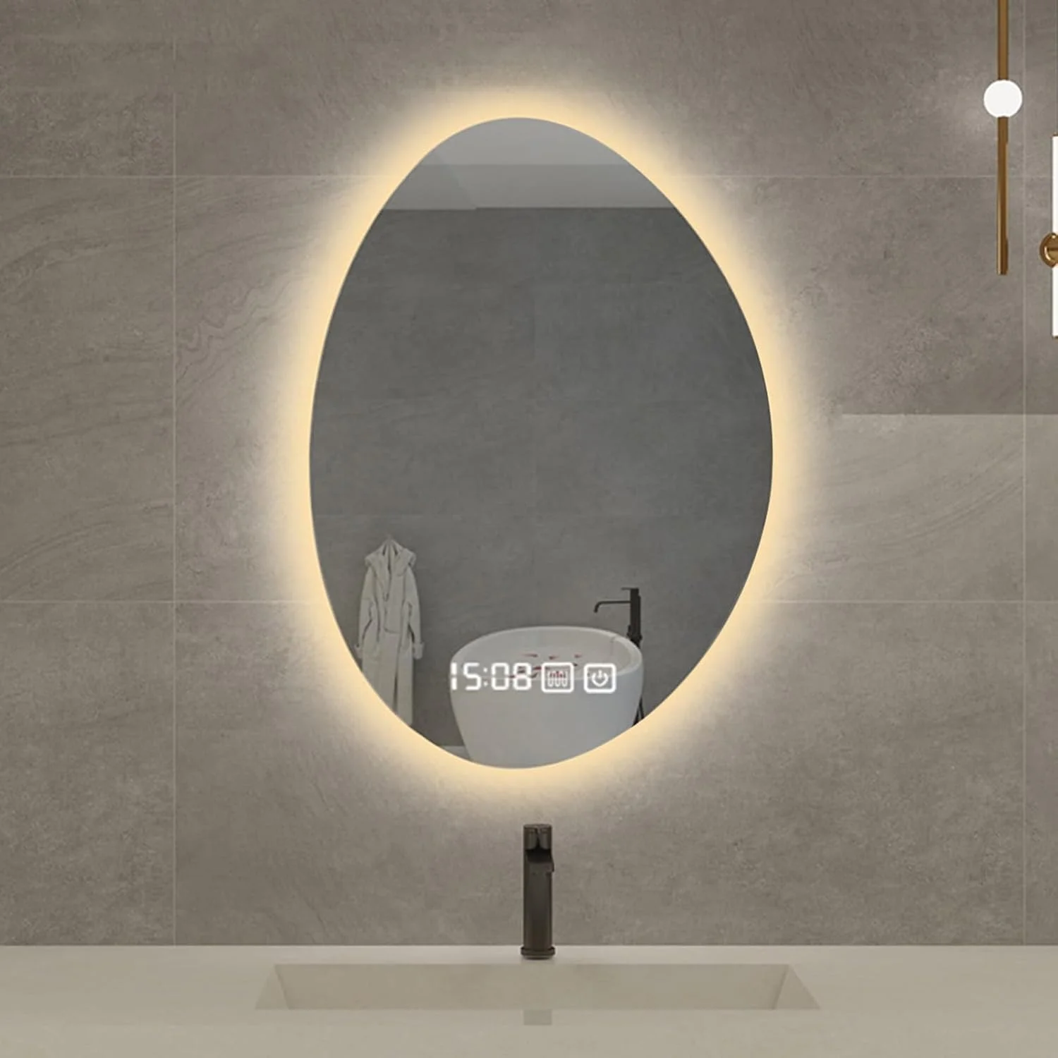 آینه حمام LED نامنظم، آینه دیواری ضد بخار حمام، نور قابل تنظیم، آینه هوشمند حمام با کلید لمسی، ایمن و ضد انفجار، مناسب برای حمام، دکوراسیون منزل (سه رنگ) آینه حمام LED نامنظم، آینه دیواری ضد بخار حمام، نور قابل تنظیم، آینه هوشمند حمام با کلید لمسی، ایمن و ضد انفجار، مناسب برای حمام، دکوراسیون منزل (سه رنگ)