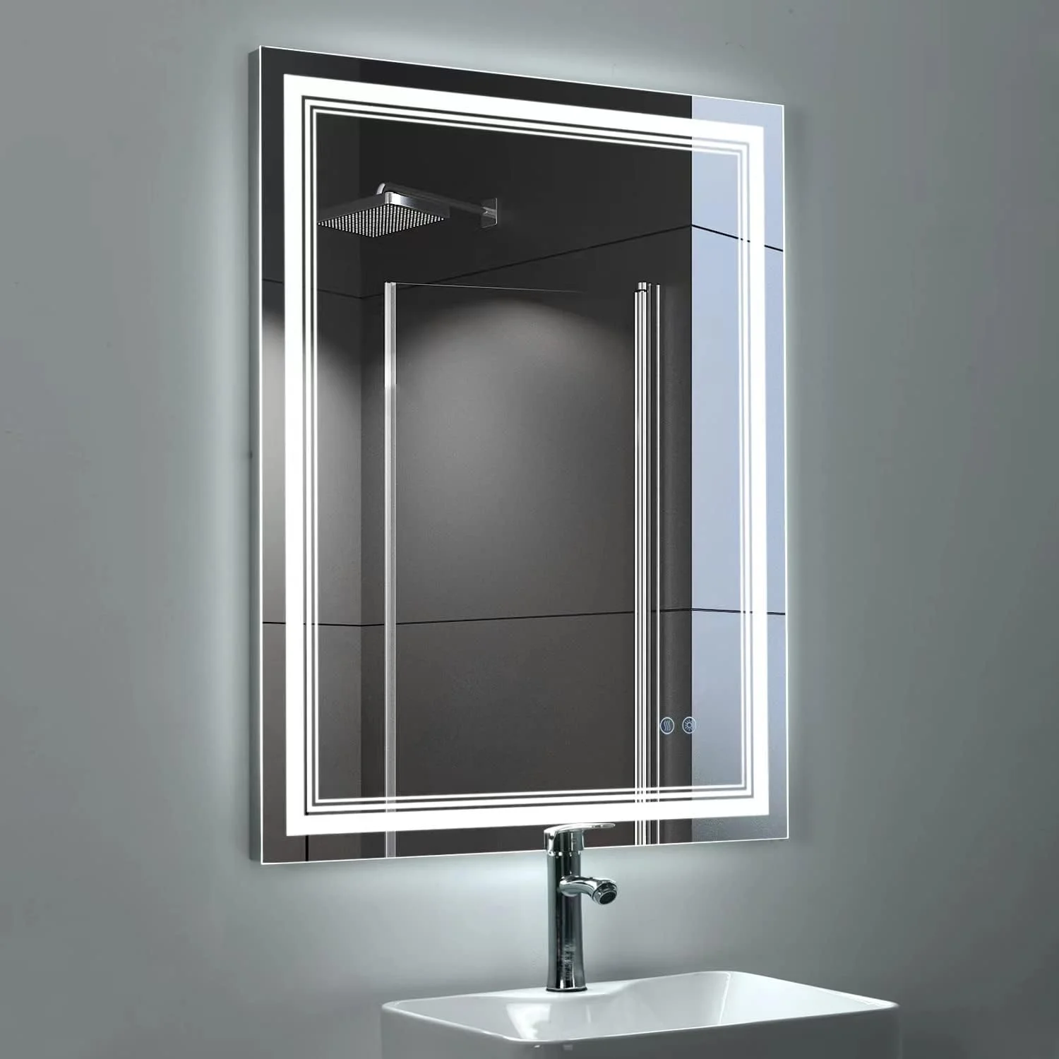 آینه ال ای دی 50 در 70 سانتی متری IOWVOE برای حمام، آینه ضد بخار و دیمر دار مناسب آرایش، قابل نصب بر روی دیوار با نور 6400K (عمودی و افقی)، هدیه مناسب برای خانه نو آینه ال ای دی 50 در 70 سانتی متری IOWVOE برای حمام، آینه ضد بخار و دیمر دار مناسب آرایش، قابل نصب بر روی دیوار با نور 6400K (عمودی و افقی)، هدیه مناسب برای خانه نو