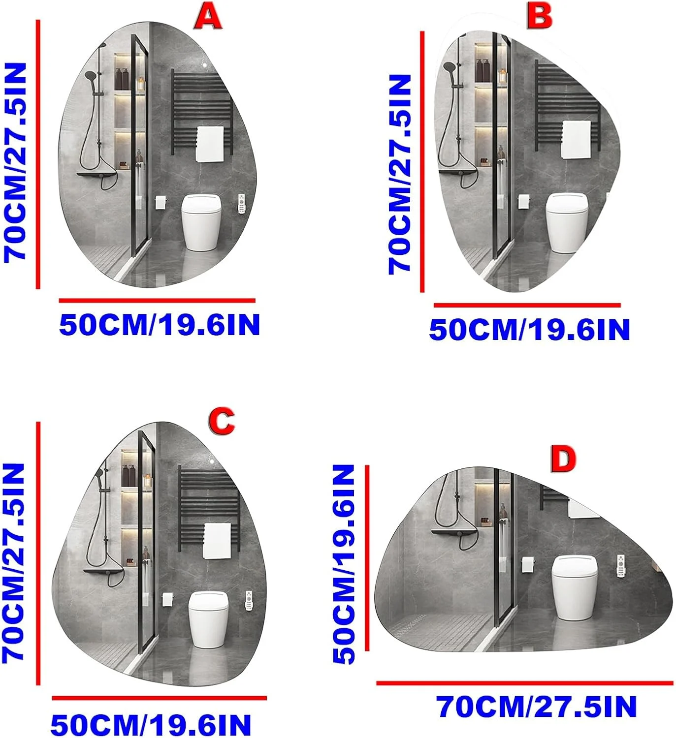 Irregular LED Bathroom Mirror, Asymmetric Wall Mirror, Smart Dimming Makeup Mirror, 3000K/4000K/6000K Adjustable, Smart Touch Button, Lighted Mirror For Bedroom, Living Room, Hallway (Color : A, Si