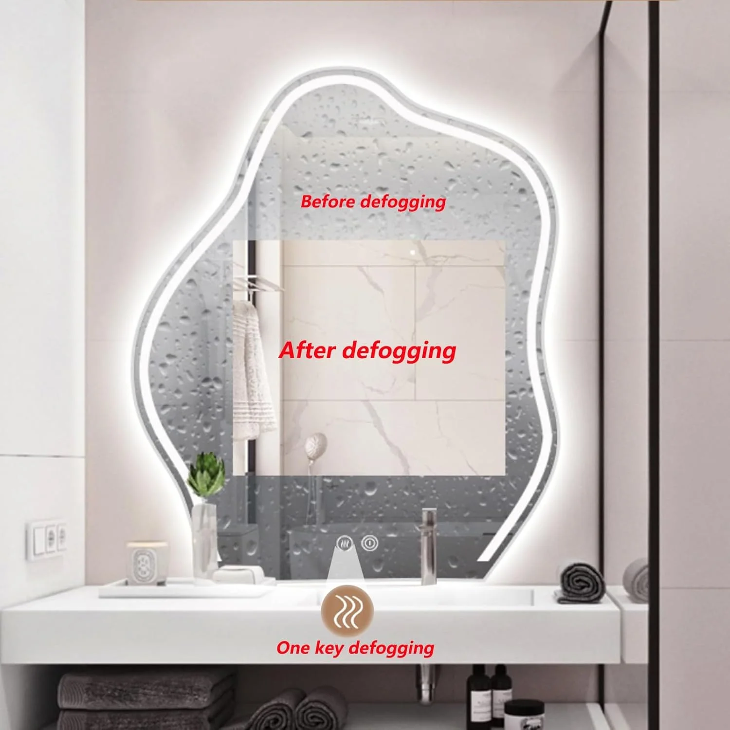 Irregular Bathroom Mirror with 3 Colour LED Light, Wall Mirror, Cloud Shaped Decorative Mirror with Touch Sensor+Demister, Vanity Mirror, Adjustable Brightness (Size : 27.6 * 35.4in/70 * 90cm) Irregular Bathroom Mirror with 3 Colour LED Light, Wall Mirror, Cloud Shaped Decorative Mirror with Touch Sensor+Demister, Vanity Mirror, Adjustable Brightness (Size : 27.6 * 35.4in/70 * 90cm)