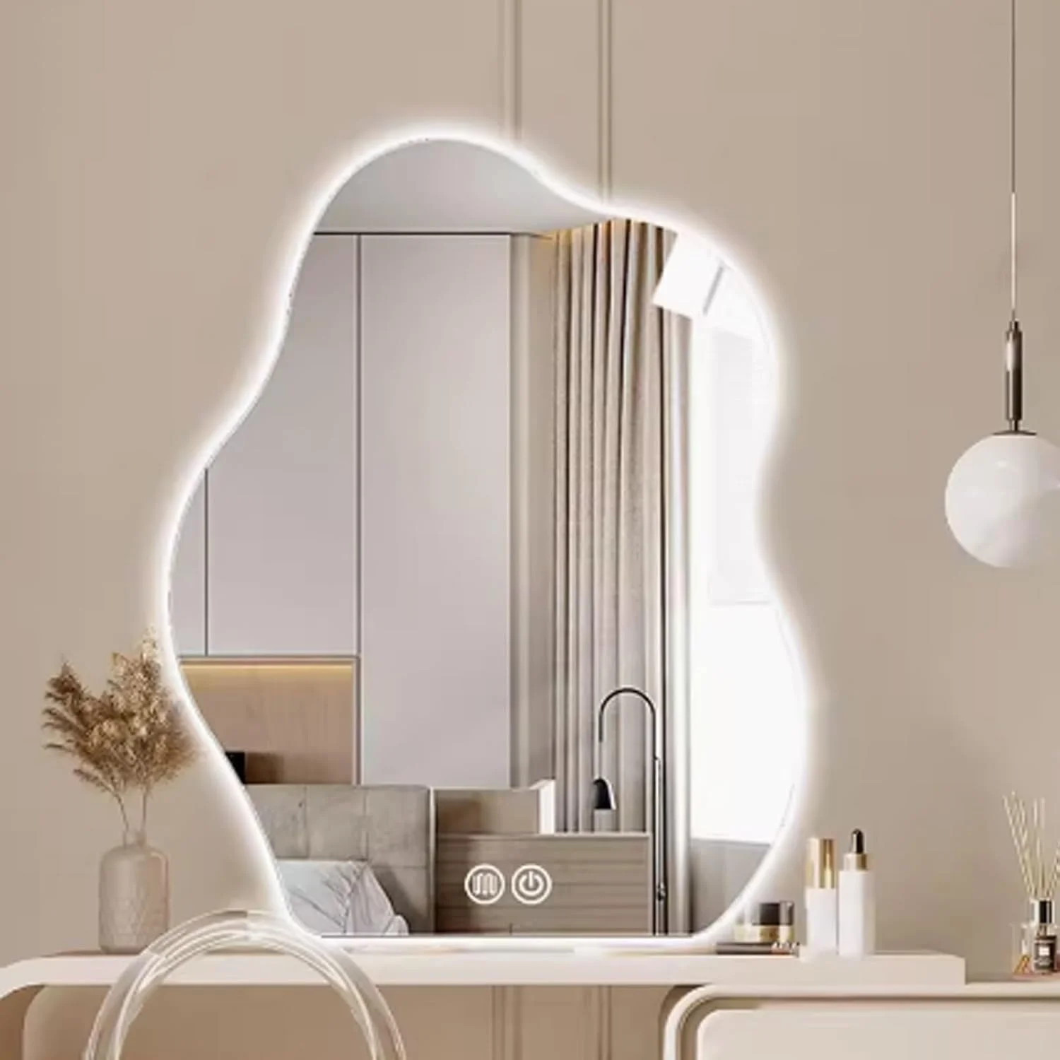 آینه حمام ابر شکل نامنظم با نور LED، آینه دیواری روشن ضد مه، نورپردازی کم نور 3 رنگ، آینه تزئینی نامتقارن شیک (اندازه: 50x70 سانتی متر) آینه حمام ابر شکل نامنظم با نور LED، آینه دیواری روشن ضد مه، نورپردازی کم نور 3 رنگ، آینه تزئینی نامتقارن شیک (اندازه: 50x70 سانتی متر)