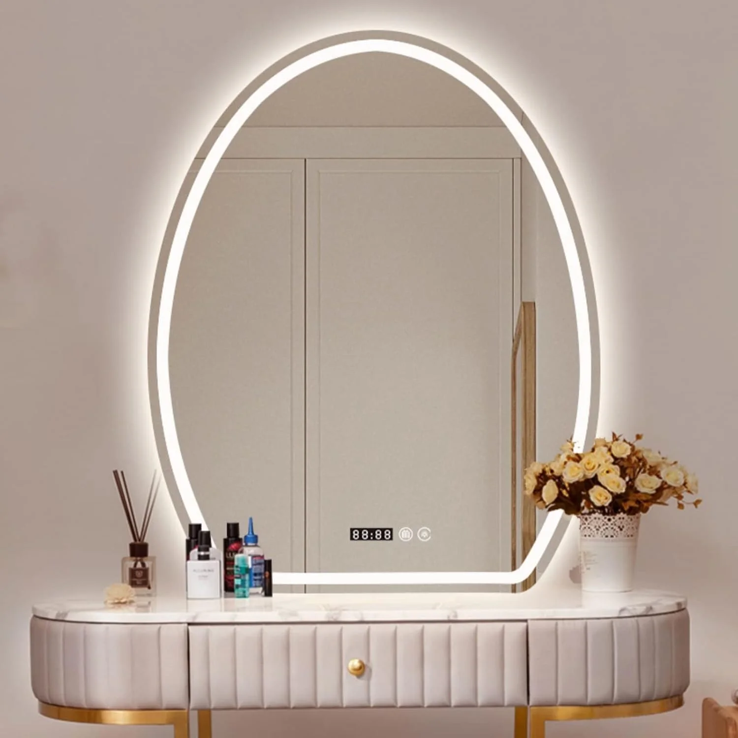 آینه حمام LED بیضی نامنظم، آینه دیواری تزئینی، آینه روشویی بیضی بدون قاب نامتقارن، نور سفید سرد/نور خنثی/نور گرم، آینه روشویی دیمر دار، سنسور لمسی، IP44 (سایز: 70X8 آینه حمام LED بیضی نامنظم، آینه دیواری تزئینی، آینه روشویی بیضی بدون قاب نامتقارن، نور سفید سرد/نور خنثی/نور گرم، آینه روشویی دیمر دار، سنسور لمسی، IP44 (سایز: 70X8