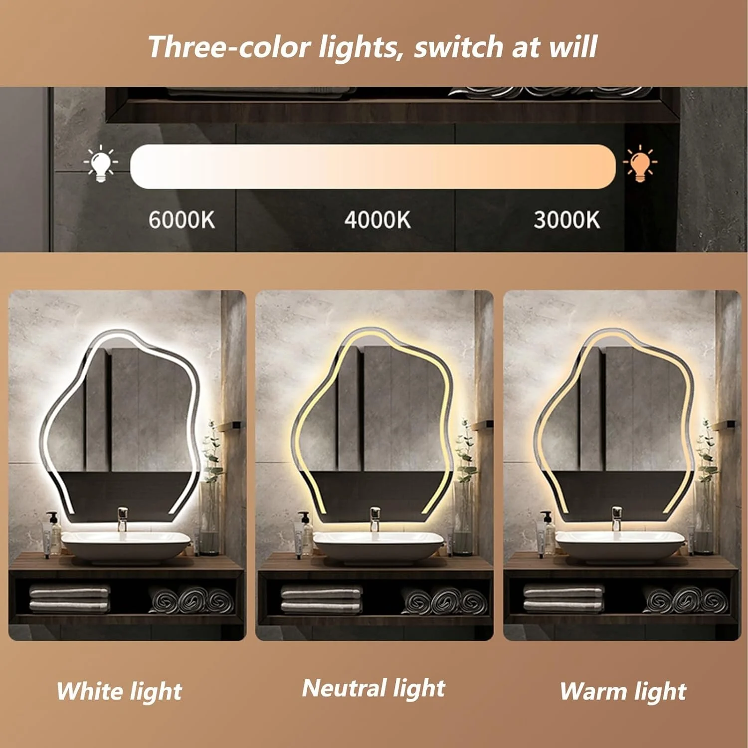 Irregular Bathroom Mirror with 3 Colour LED Light, Wall Mirror, Cloud Shaped Decorative Mirror with Touch Sensor+Demister, Vanity Mirror, Adjustable Brightness (Size : 27.6 * 35.4in/70 * 90cm) Irregular Bathroom Mirror with 3 Colour LED Light, Wall Mirror, Cloud Shaped Decorative Mirror with Touch Sensor+Demister, Vanity Mirror, Adjustable Brightness (Size : 27.6 * 35.4in/70 * 90cm)