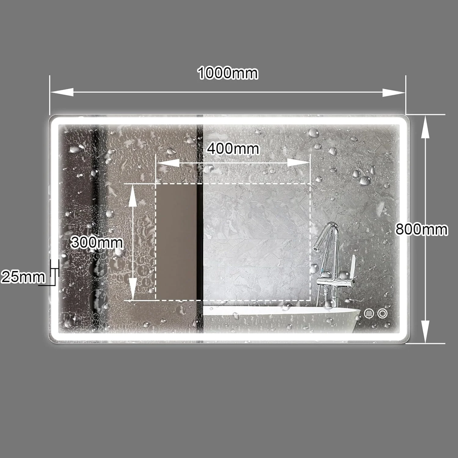 Irovami Square Intelnt Bathroom Mirror with LED Lights Wall-mounted -fog Mirror Light Touch Switch Color Temperature Adjustable Stepless Dimming IP44 Waterproof