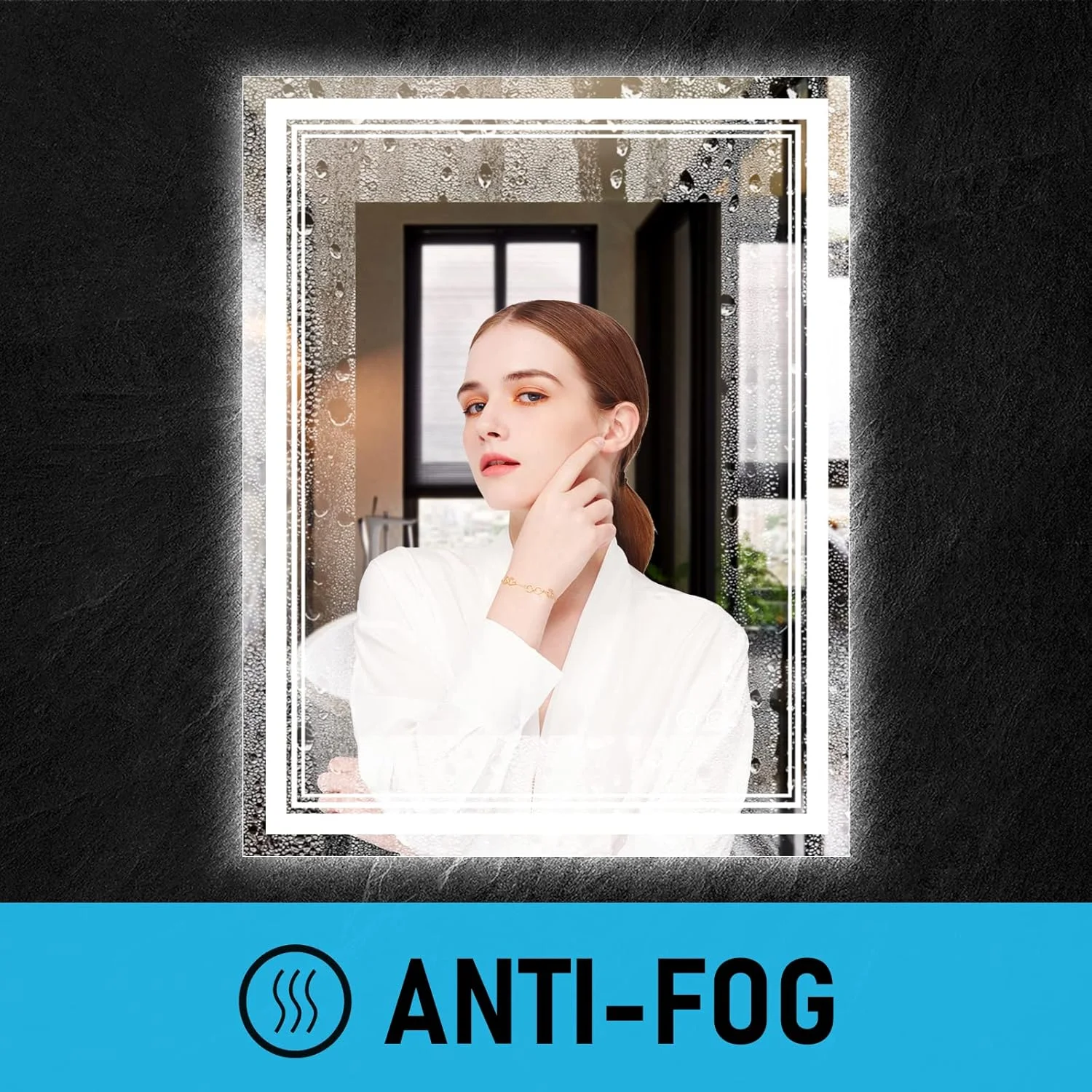 آینه ال ای دی 50 در 70 سانتی متری IOWVOE برای حمام، آینه ضد بخار و دیمر دار مناسب آرایش، قابل نصب بر روی دیوار با نور 6400K (عمودی و افقی)، هدیه مناسب برای خانه نو