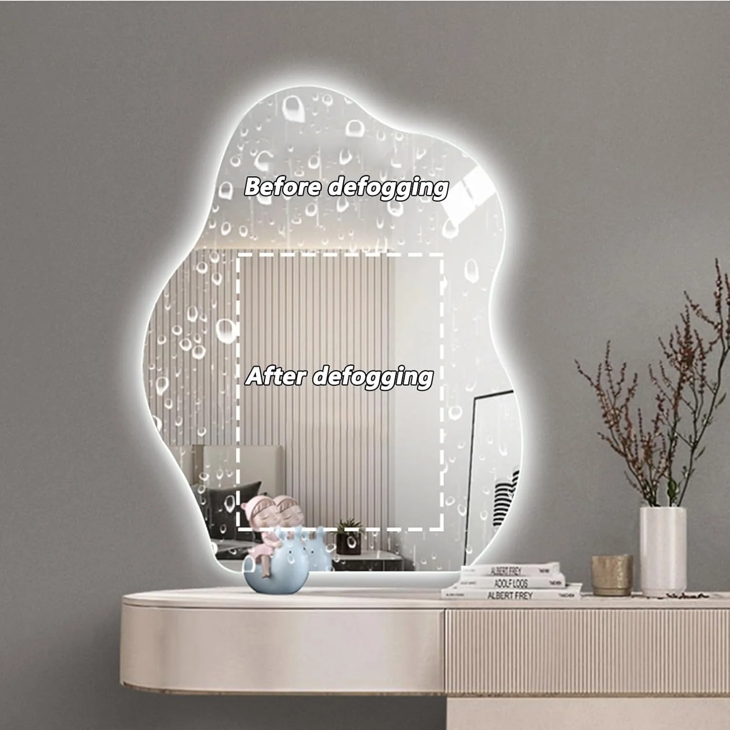 آینه حمام ابر شکل نامنظم با نور LED، آینه دیواری روشن ضد مه، نورپردازی کم نور 3 رنگ، آینه تزئینی نامتقارن شیک (اندازه: 50x70 سانتی متر) آینه حمام ابر شکل نامنظم با نور LED، آینه دیواری روشن ضد مه، نورپردازی کم نور 3 رنگ، آینه تزئینی نامتقارن شیک (اندازه: 50x70 سانتی متر)